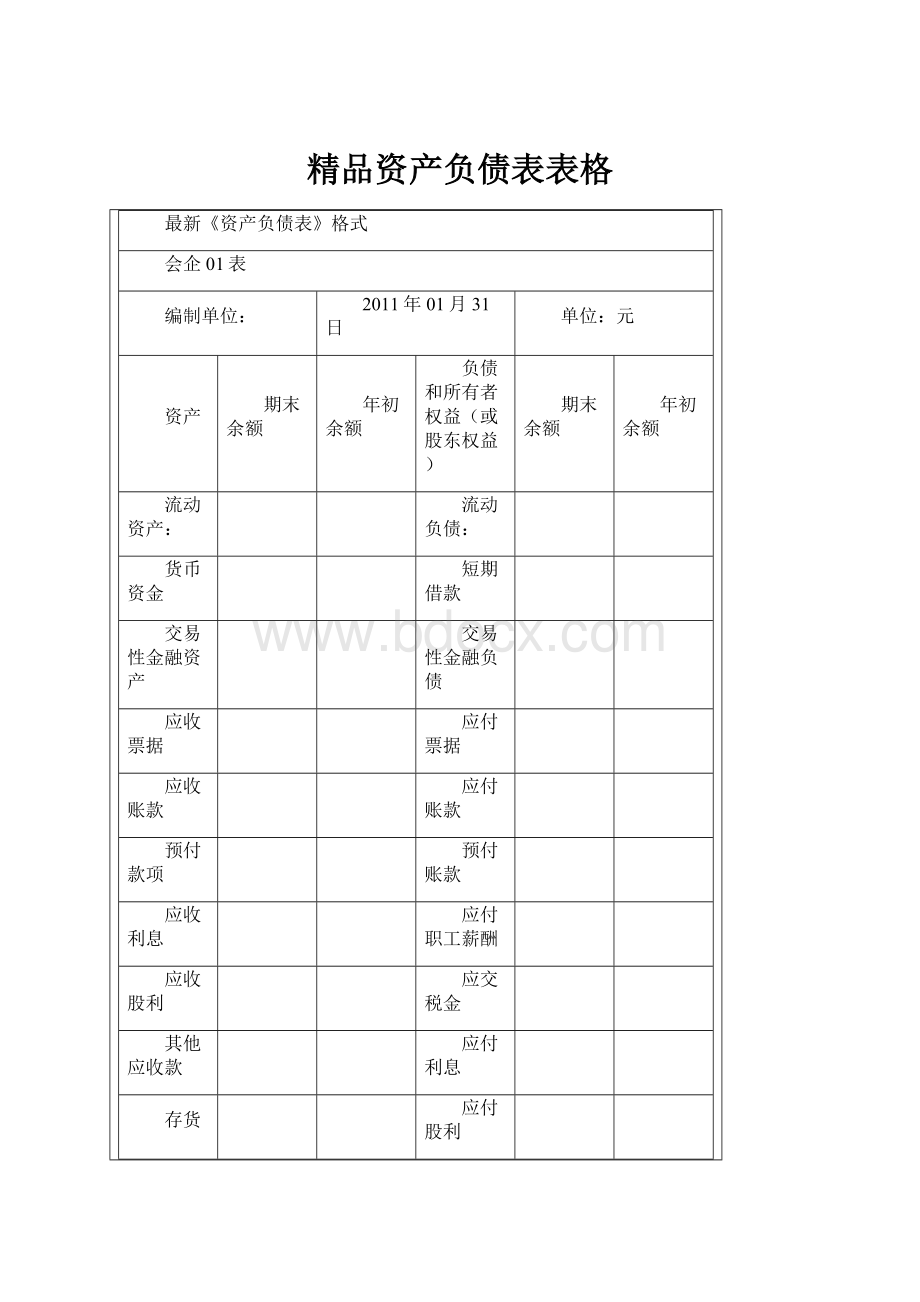 精品资产负债表表格.docx_第1页