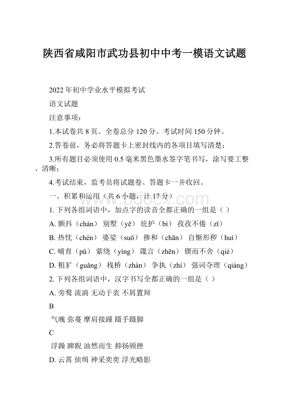 陕西省咸阳市武功县初中中考一模语文试题.docx_第1页