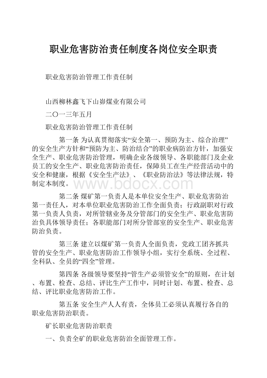 职业危害防治责任制度各岗位安全职责.docx_第1页