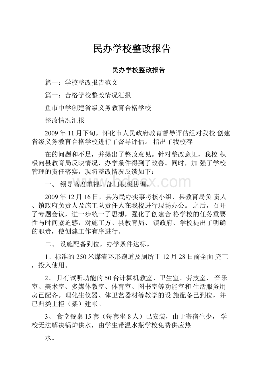 民办学校整改报告.docx