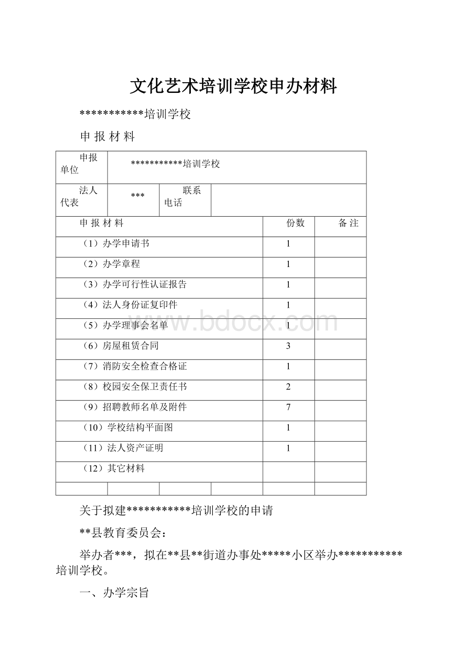 文化艺术培训学校申办材料.docx_第1页