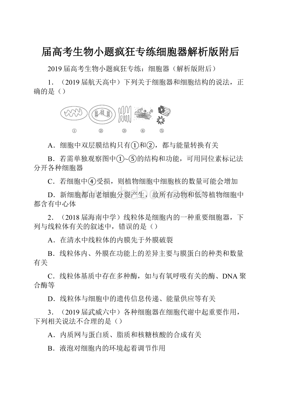 届高考生物小题疯狂专练细胞器解析版附后.docx