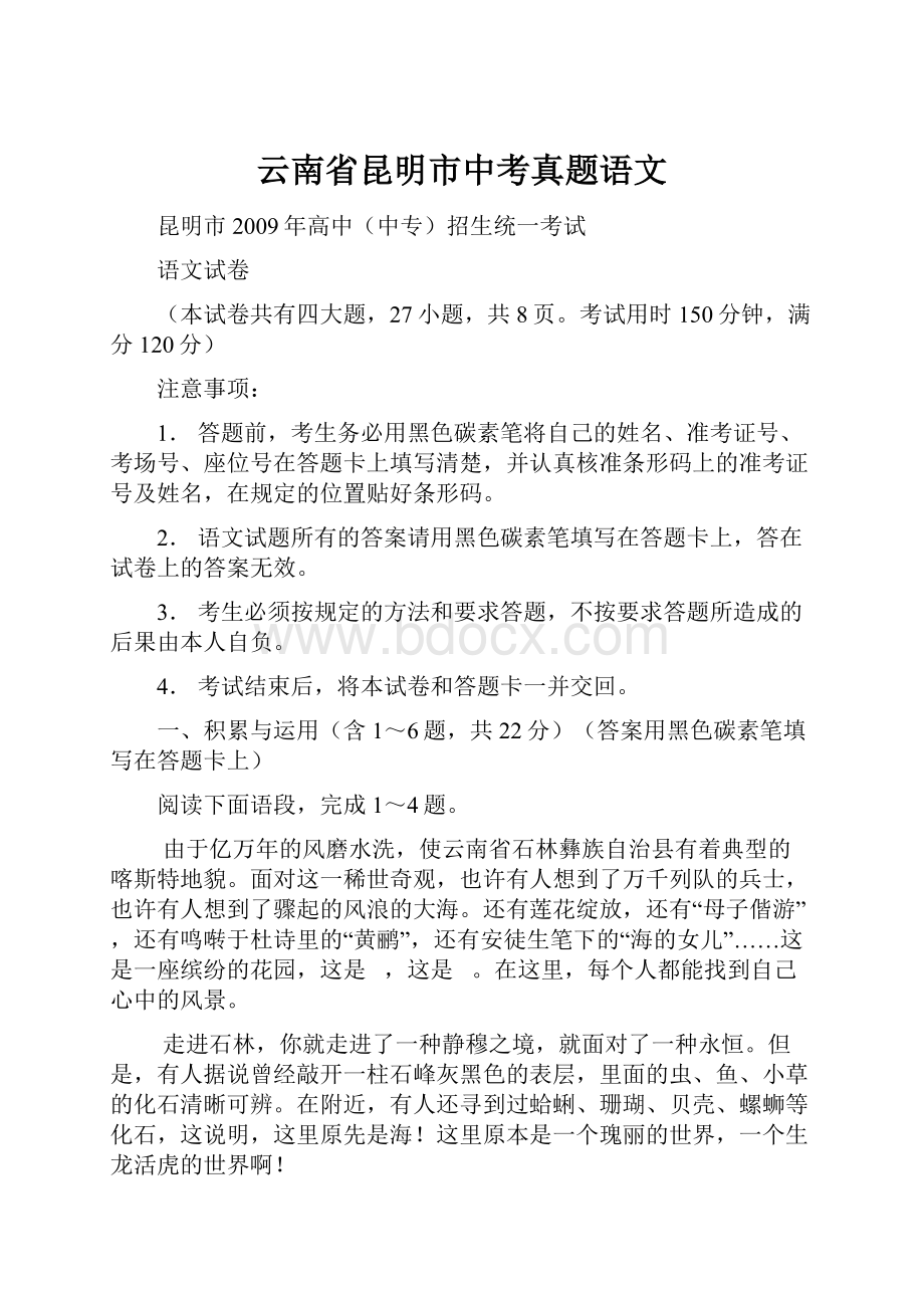 云南省昆明市中考真题语文.docx_第1页