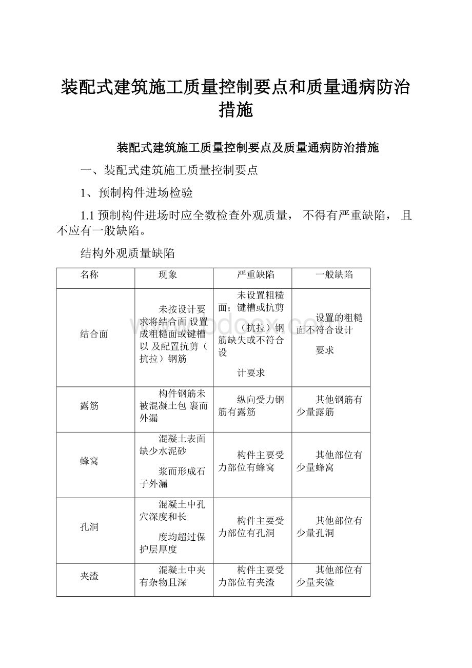 装配式建筑施工质量控制要点和质量通病防治措施.docx_第1页