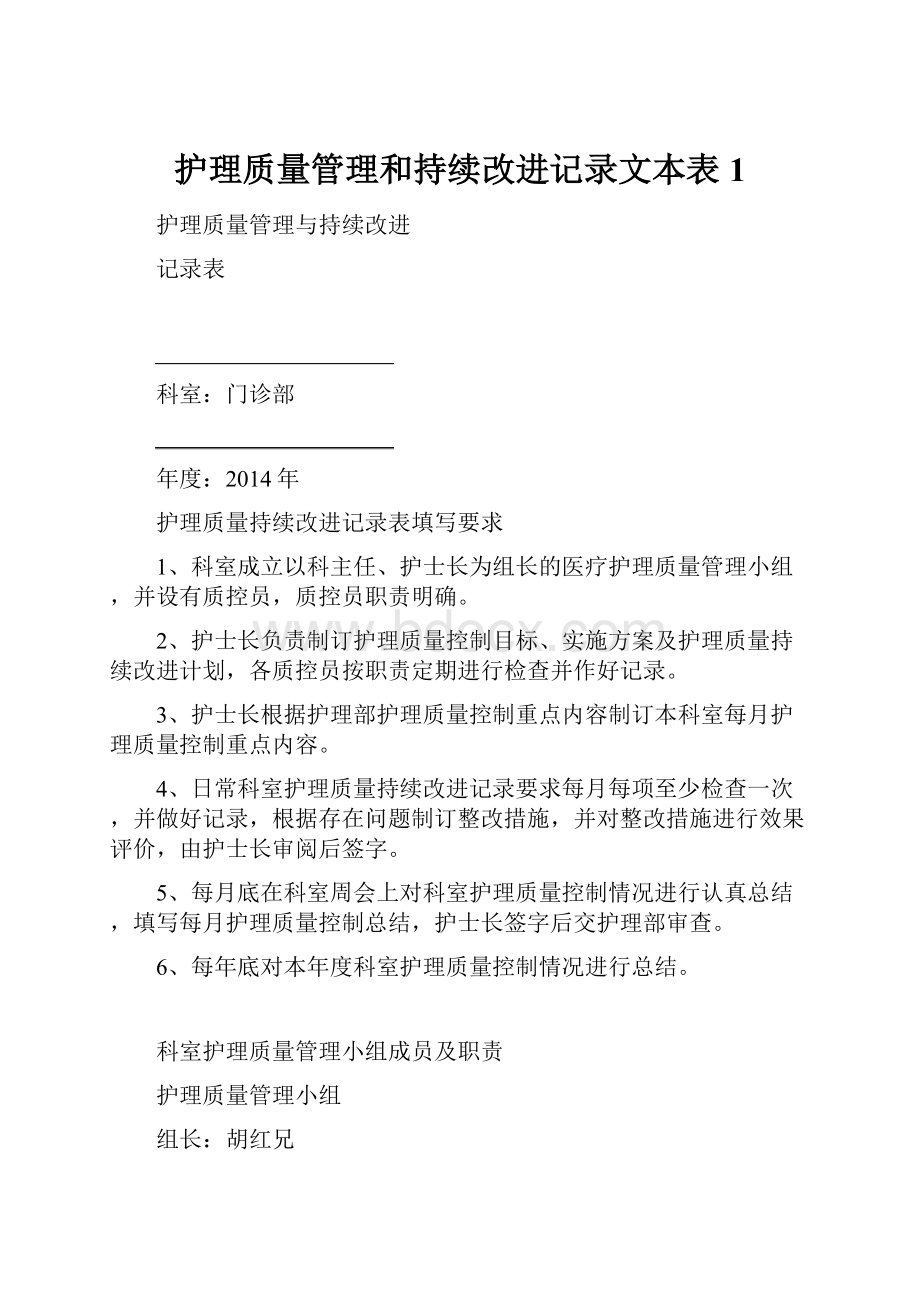 护理质量管理和持续改进记录文本表1.docx_第1页