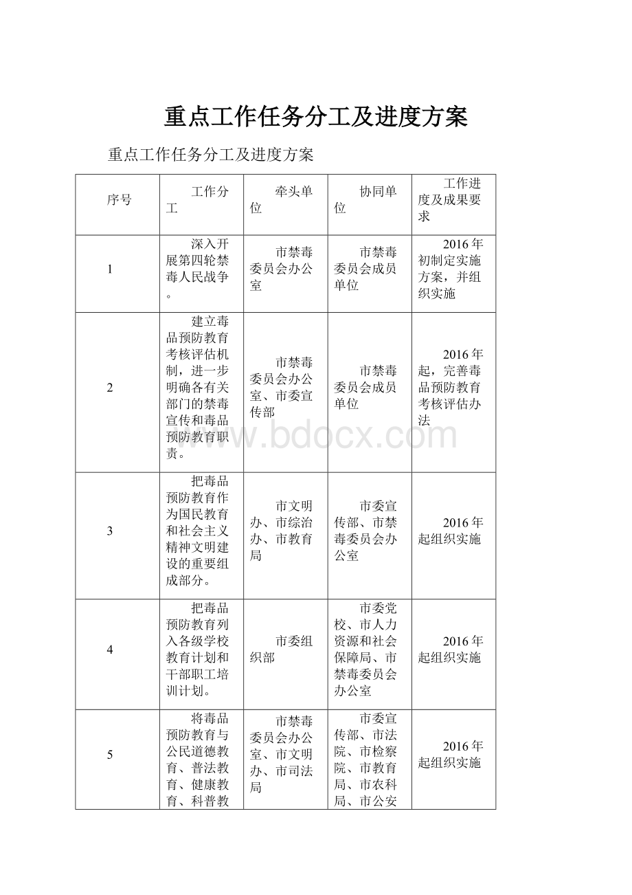 重点工作任务分工及进度方案.docx