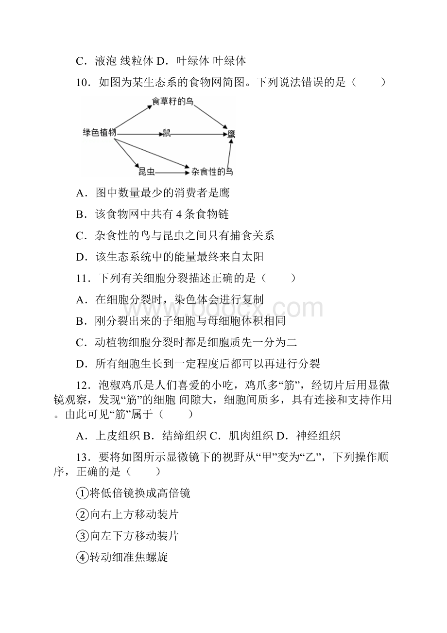 最新人教版七年级生物上册期末考试试题及参考答案.docx_第3页