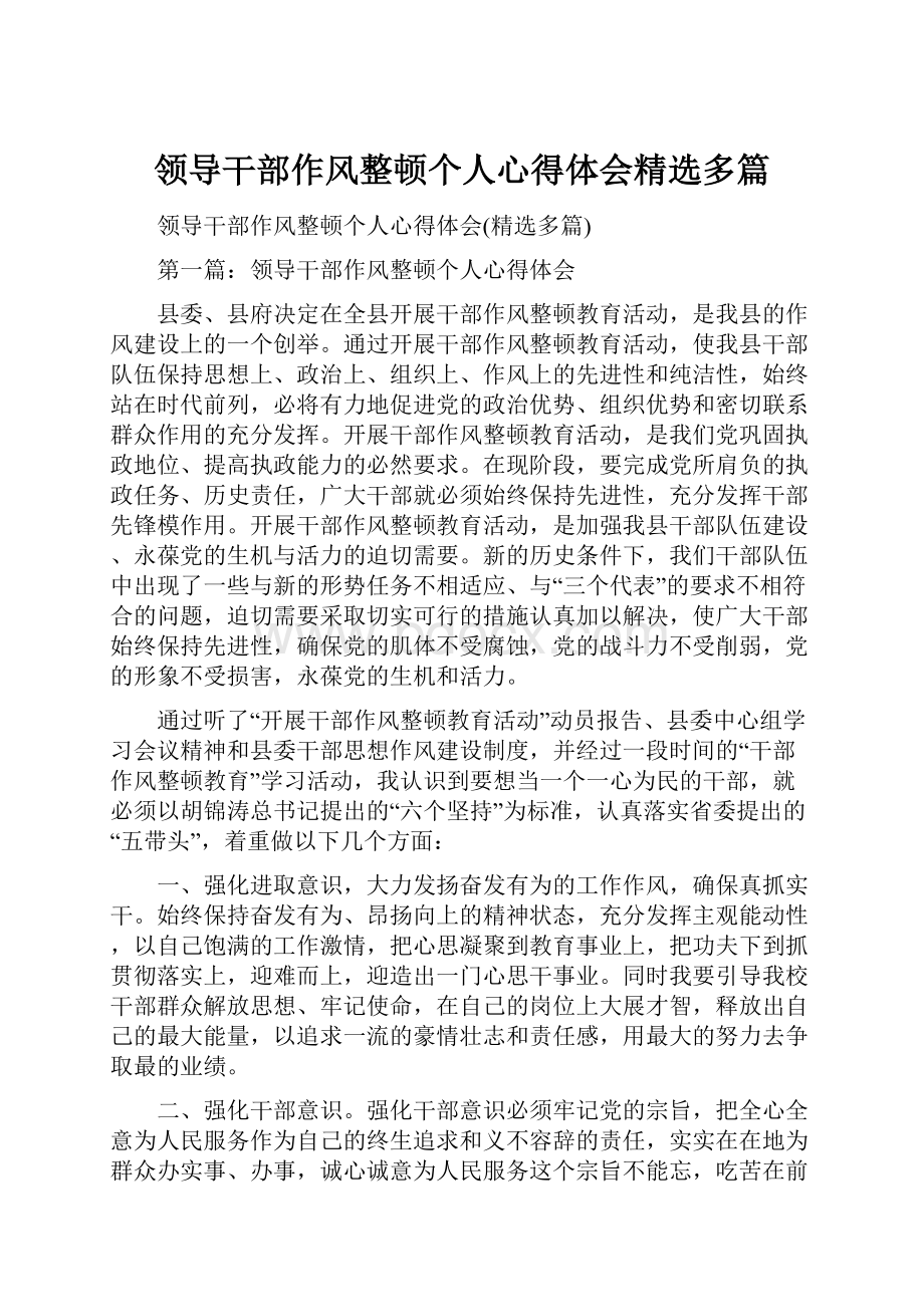 领导干部作风整顿个人心得体会精选多篇.docx_第1页