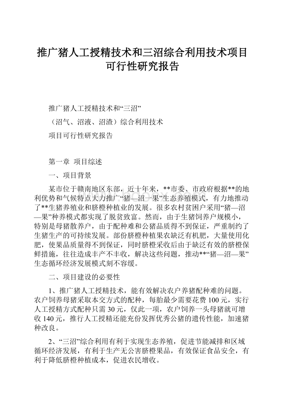 推广猪人工授精技术和三沼综合利用技术项目可行性研究报告.docx_第1页