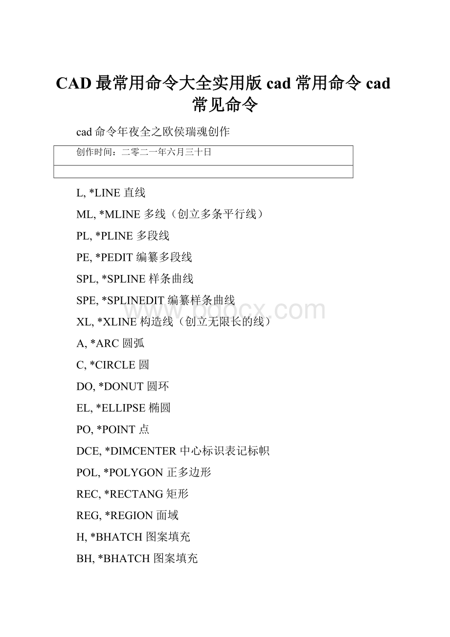 CAD最常用命令大全实用版cad常用命令cad常见命令.docx_第1页