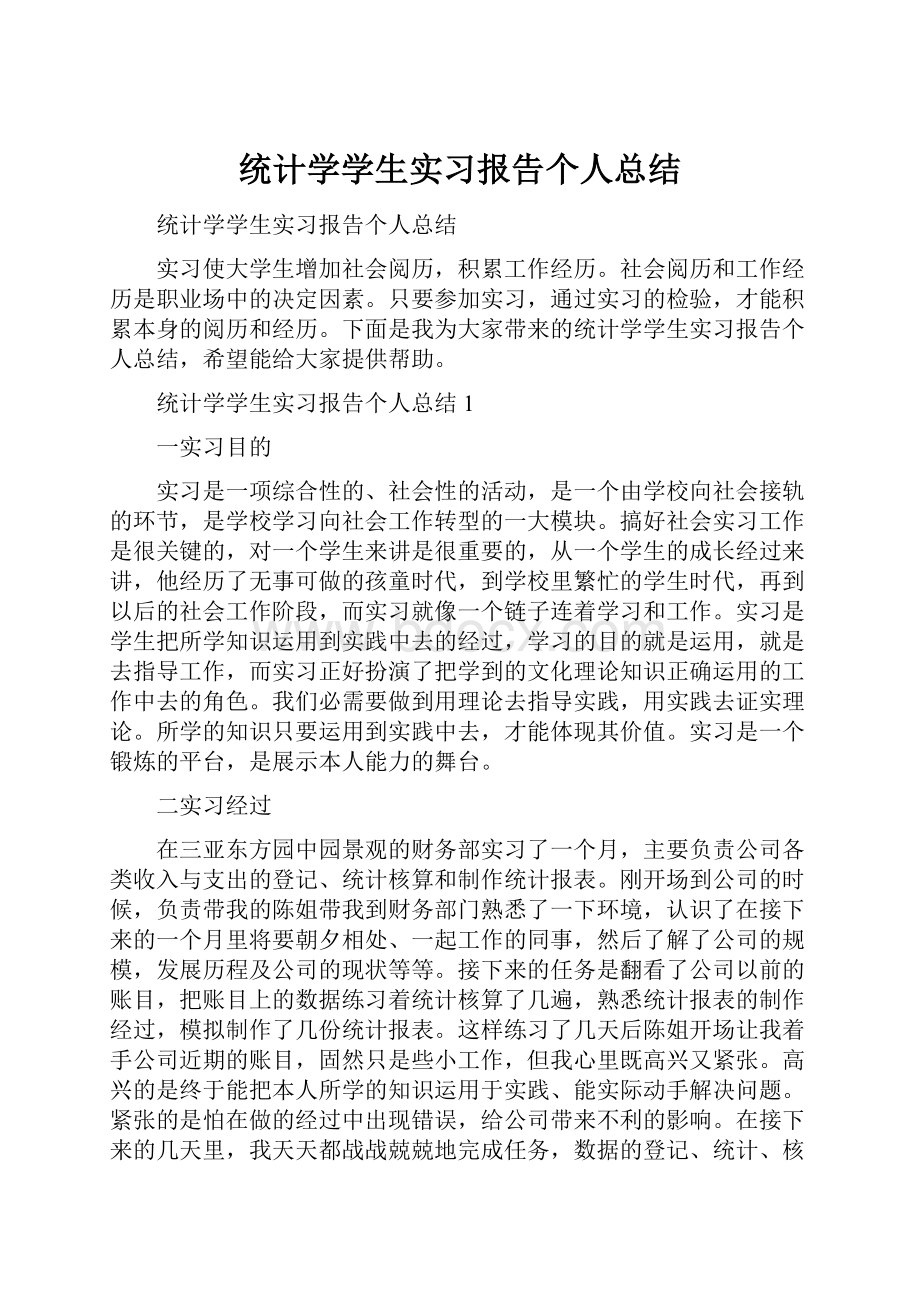 统计学学生实习报告个人总结.docx