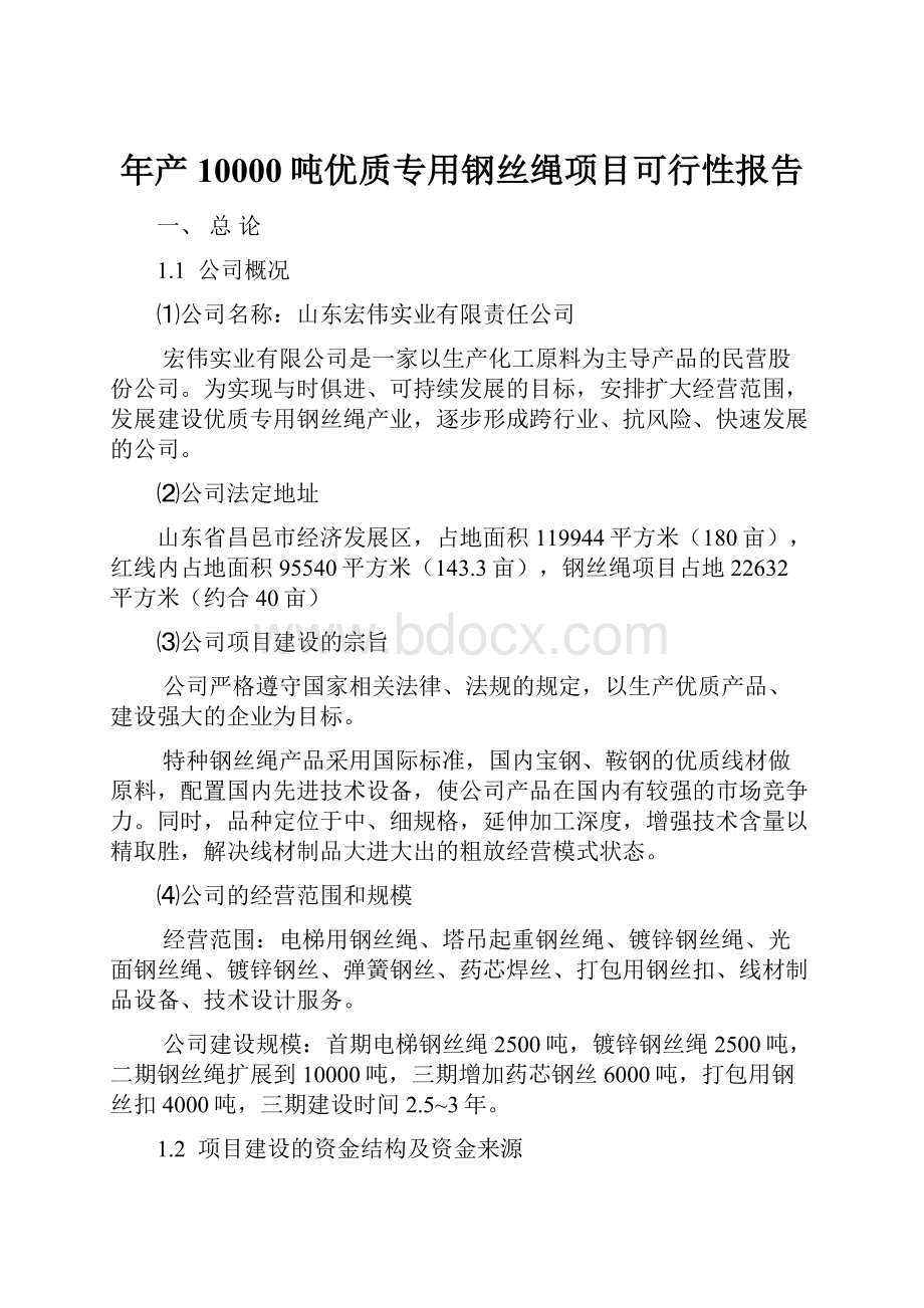 年产10000吨优质专用钢丝绳项目可行性报告.docx_第1页