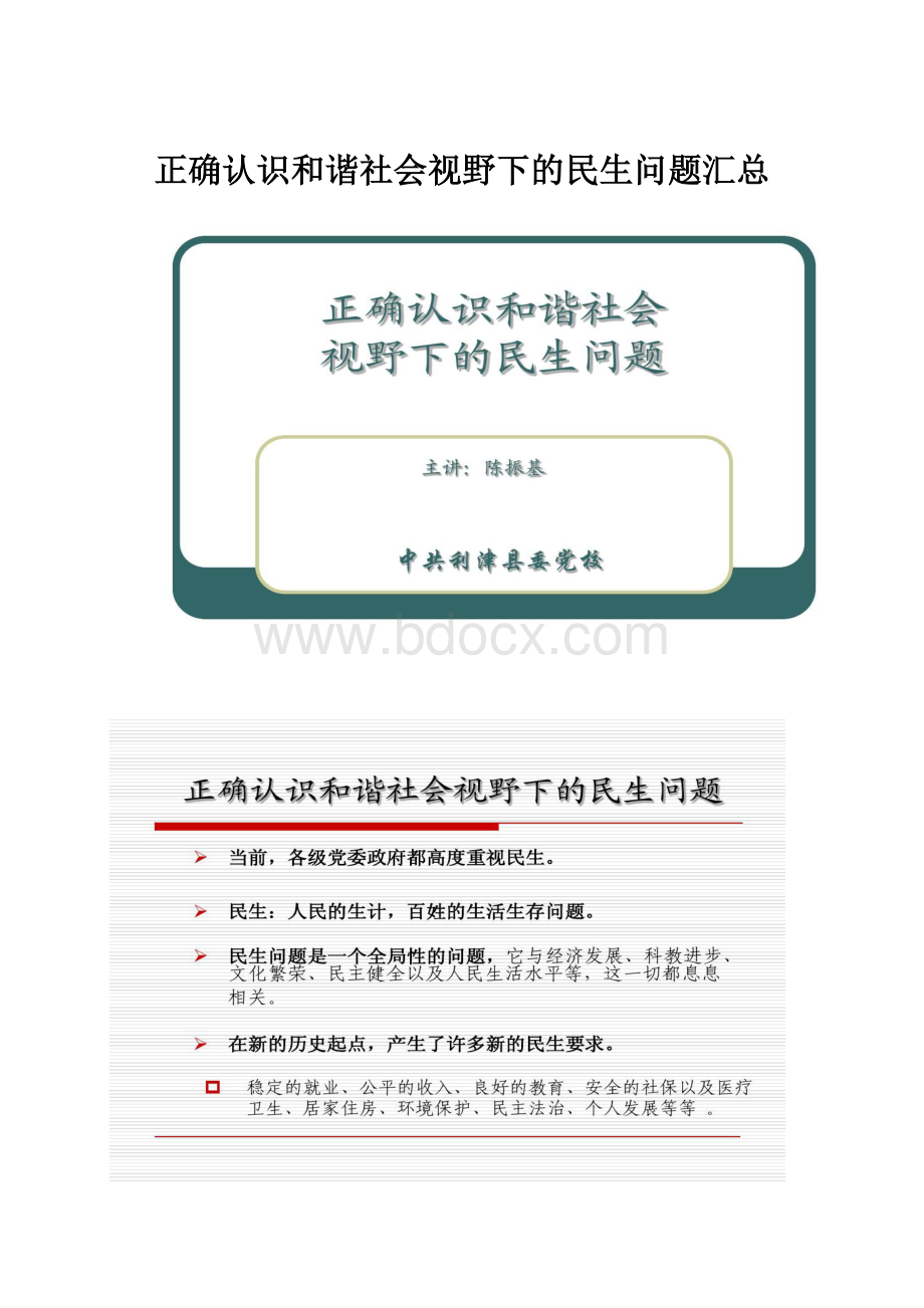 正确认识和谐社会视野下的民生问题汇总.docx