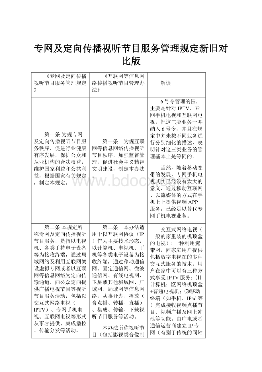 专网及定向传播视听节目服务管理规定新旧对比版.docx