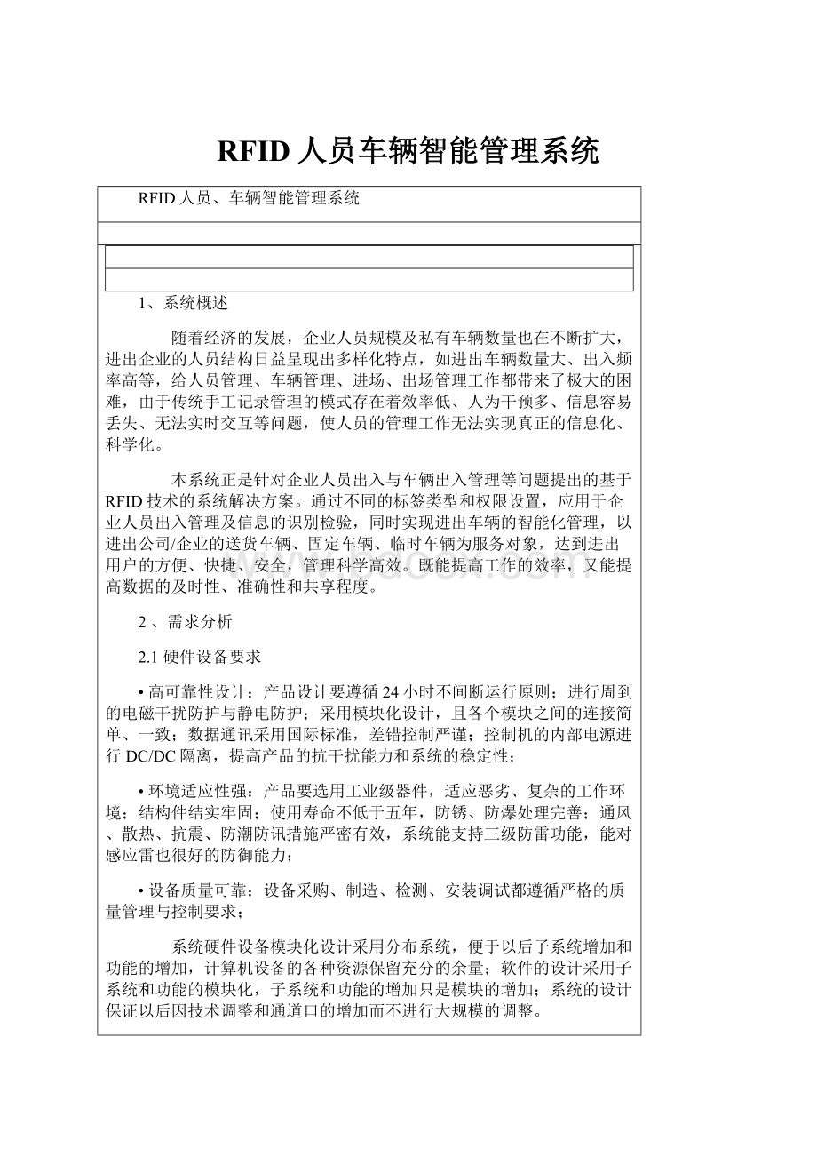 RFID人员车辆智能管理系统.docx_第1页