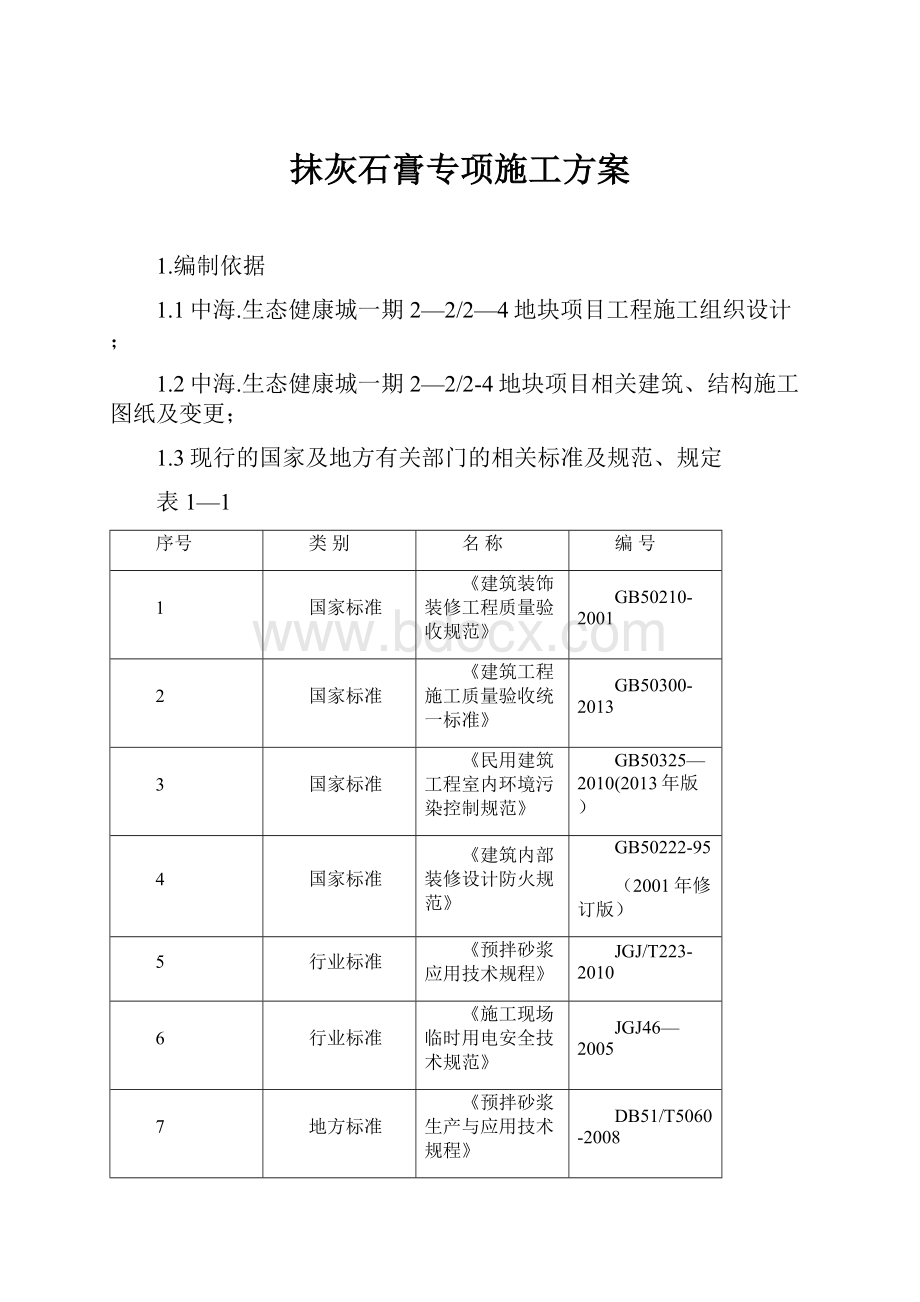 抹灰石膏专项施工方案.docx_第1页