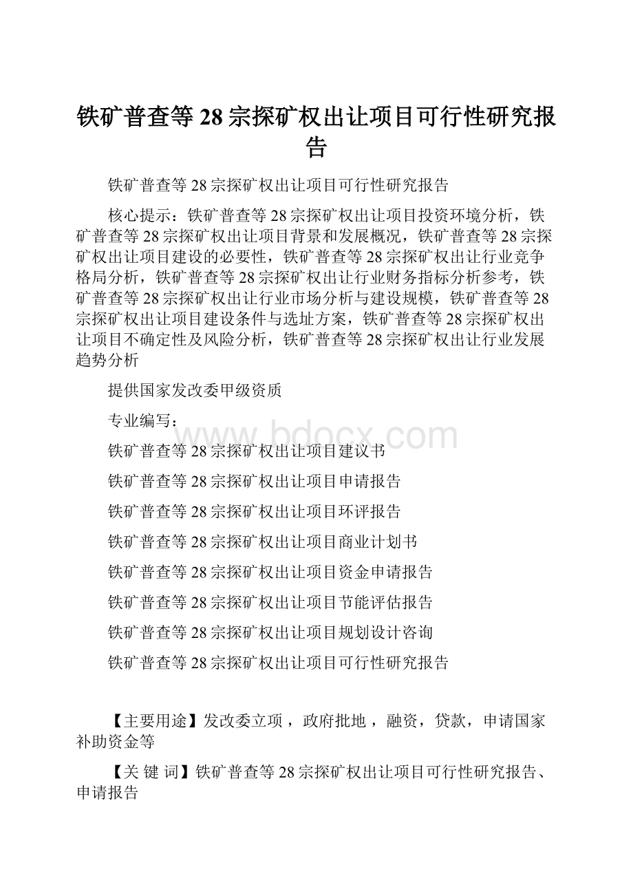 铁矿普查等28宗探矿权出让项目可行性研究报告.docx