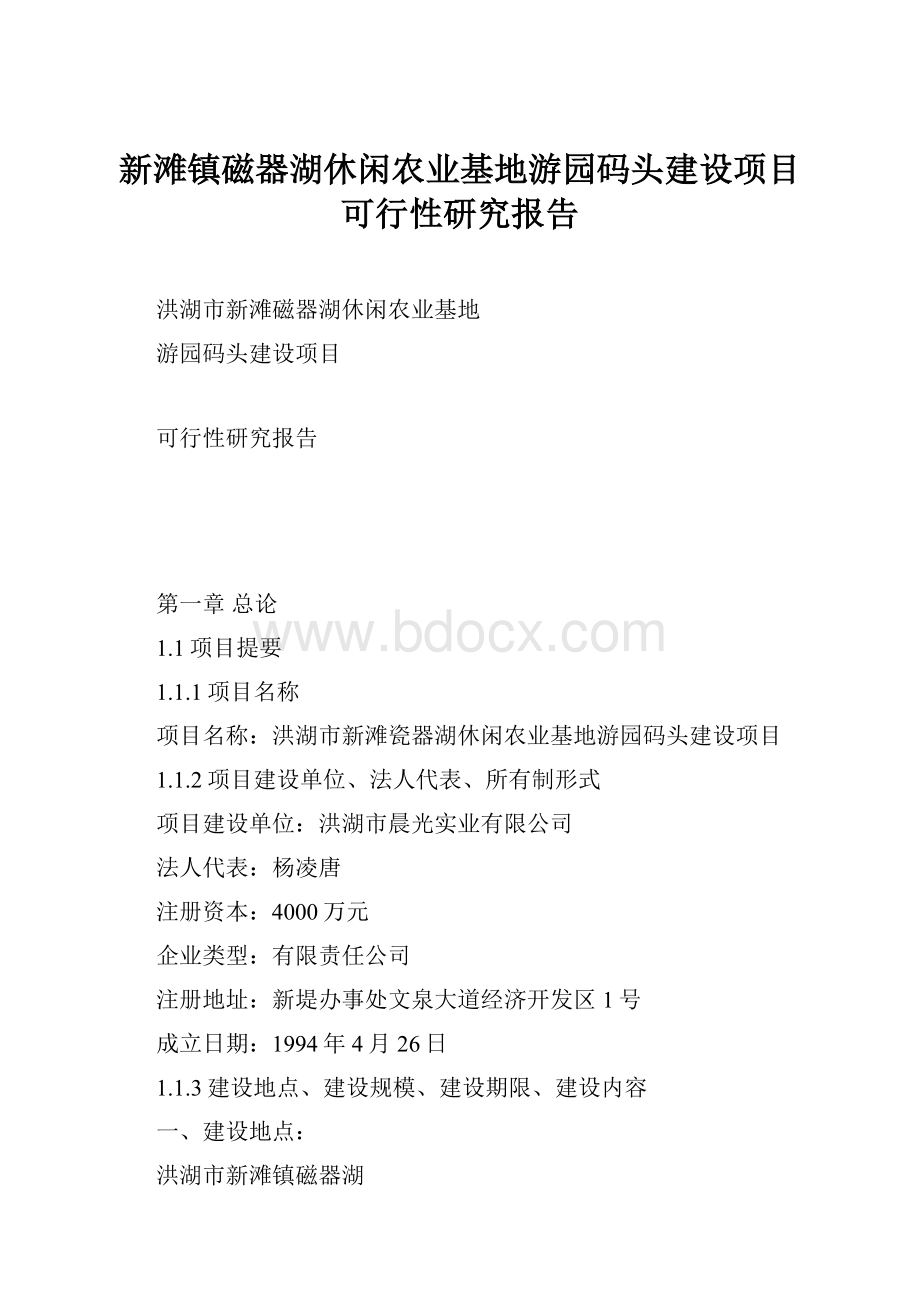 新滩镇磁器湖休闲农业基地游园码头建设项目可行性研究报告.docx