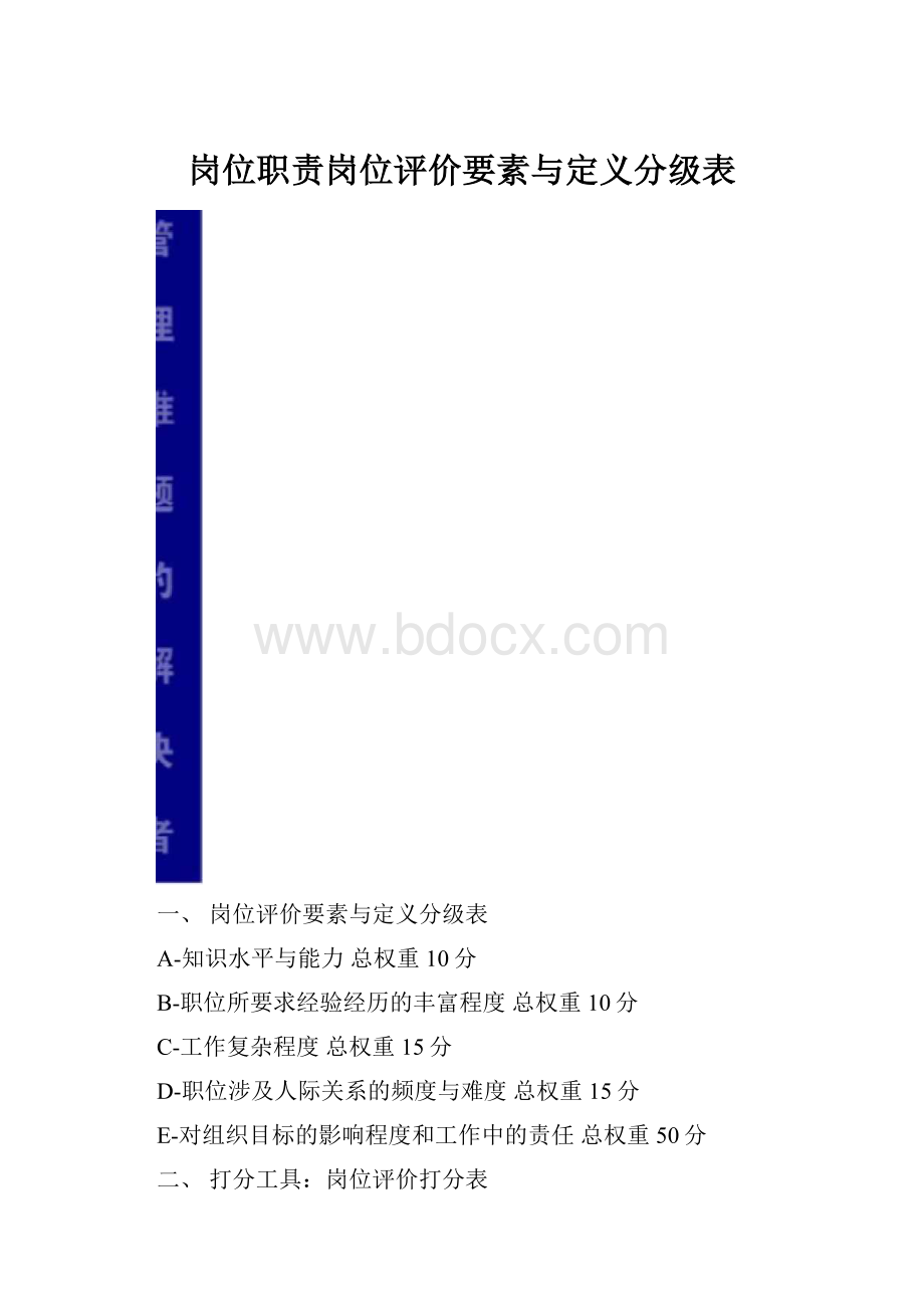 岗位职责岗位评价要素与定义分级表.docx_第1页