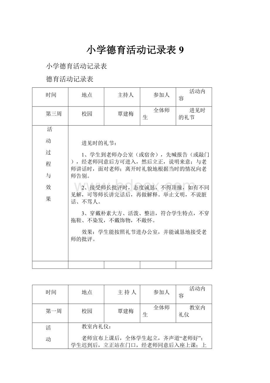 小学德育活动记录表9.docx