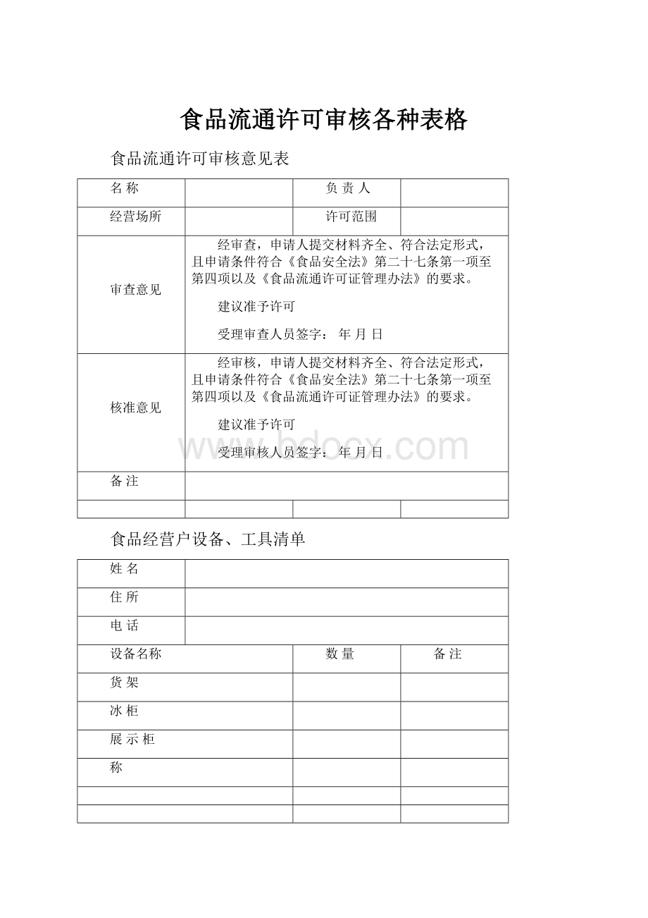 食品流通许可审核各种表格.docx_第1页