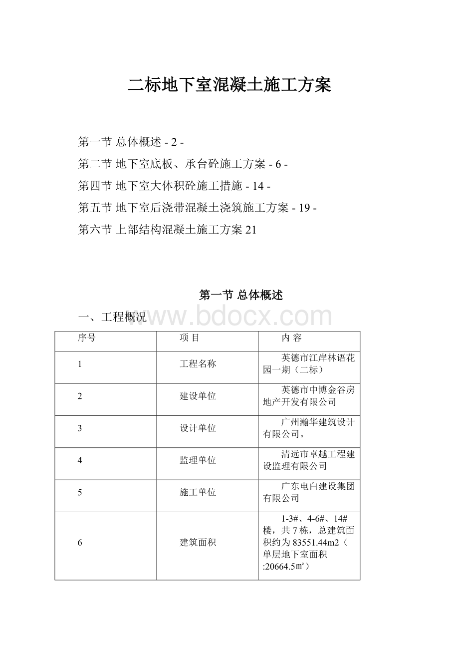 二标地下室混凝土施工方案.docx_第1页