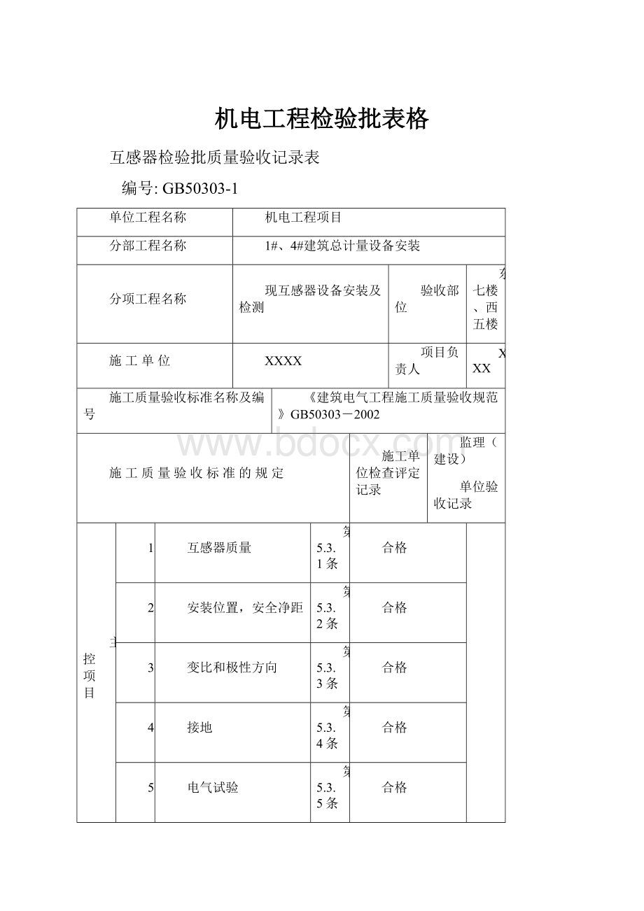 机电工程检验批表格.docx_第1页