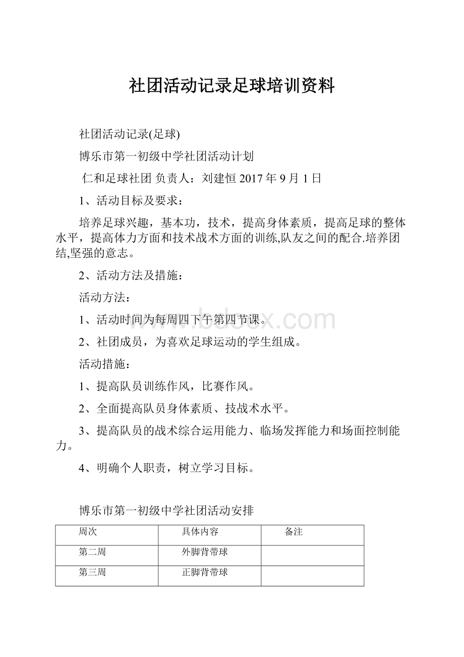 社团活动记录足球培训资料.docx_第1页