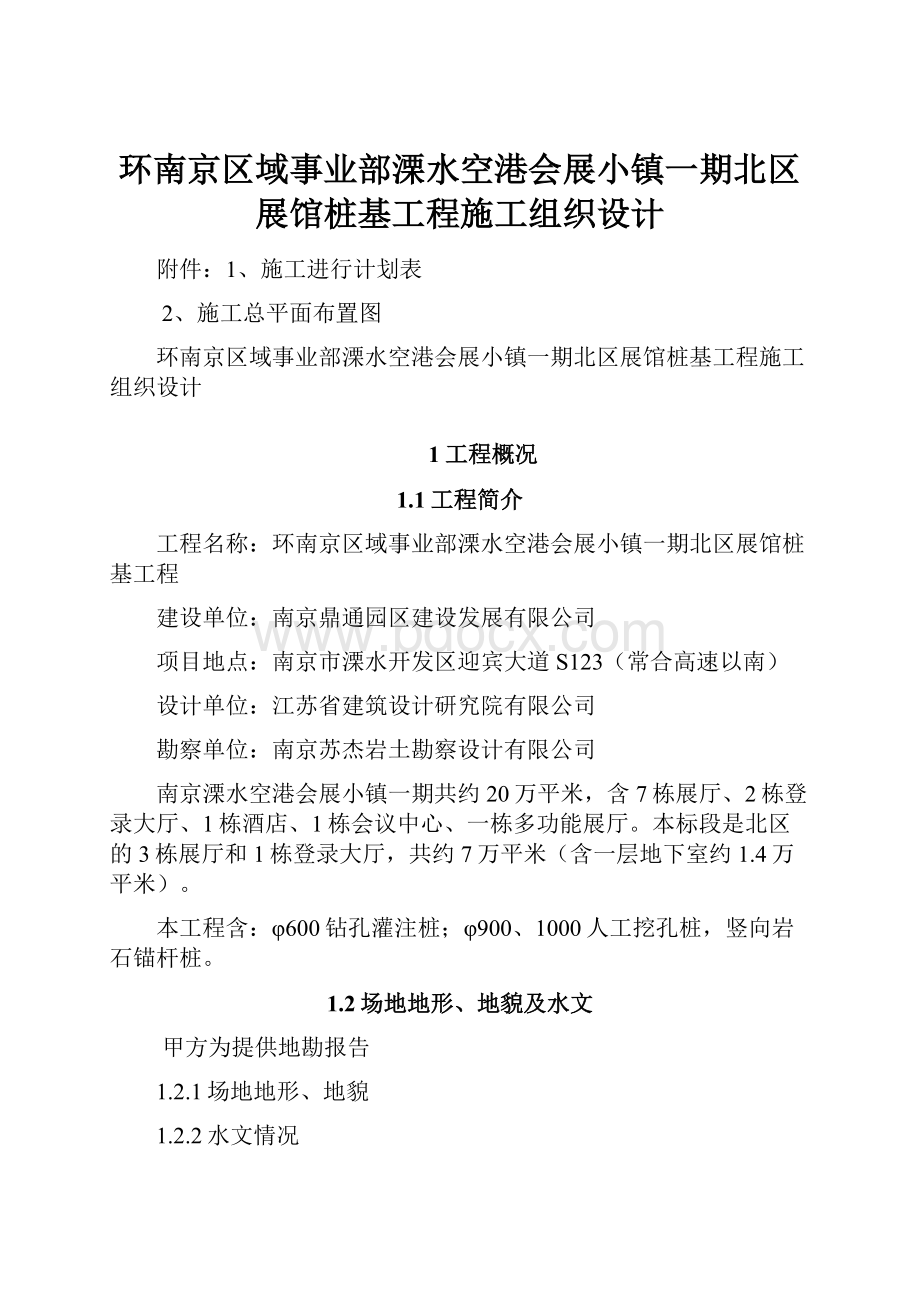 环南京区域事业部溧水空港会展小镇一期北区展馆桩基工程施工组织设计.docx