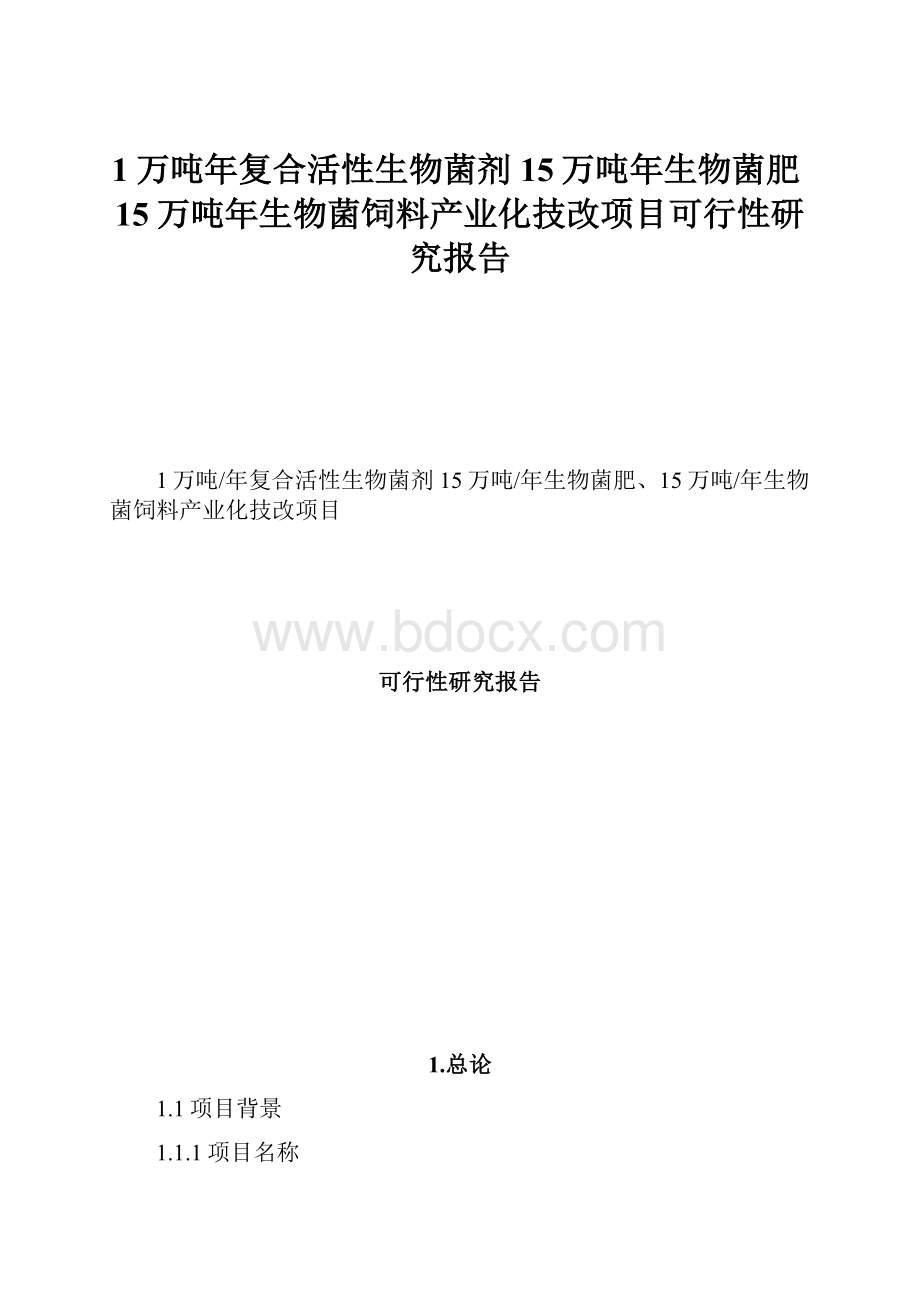 1万吨年复合活性生物菌剂15万吨年生物菌肥15万吨年生物菌饲料产业化技改项目可行性研究报告.docx