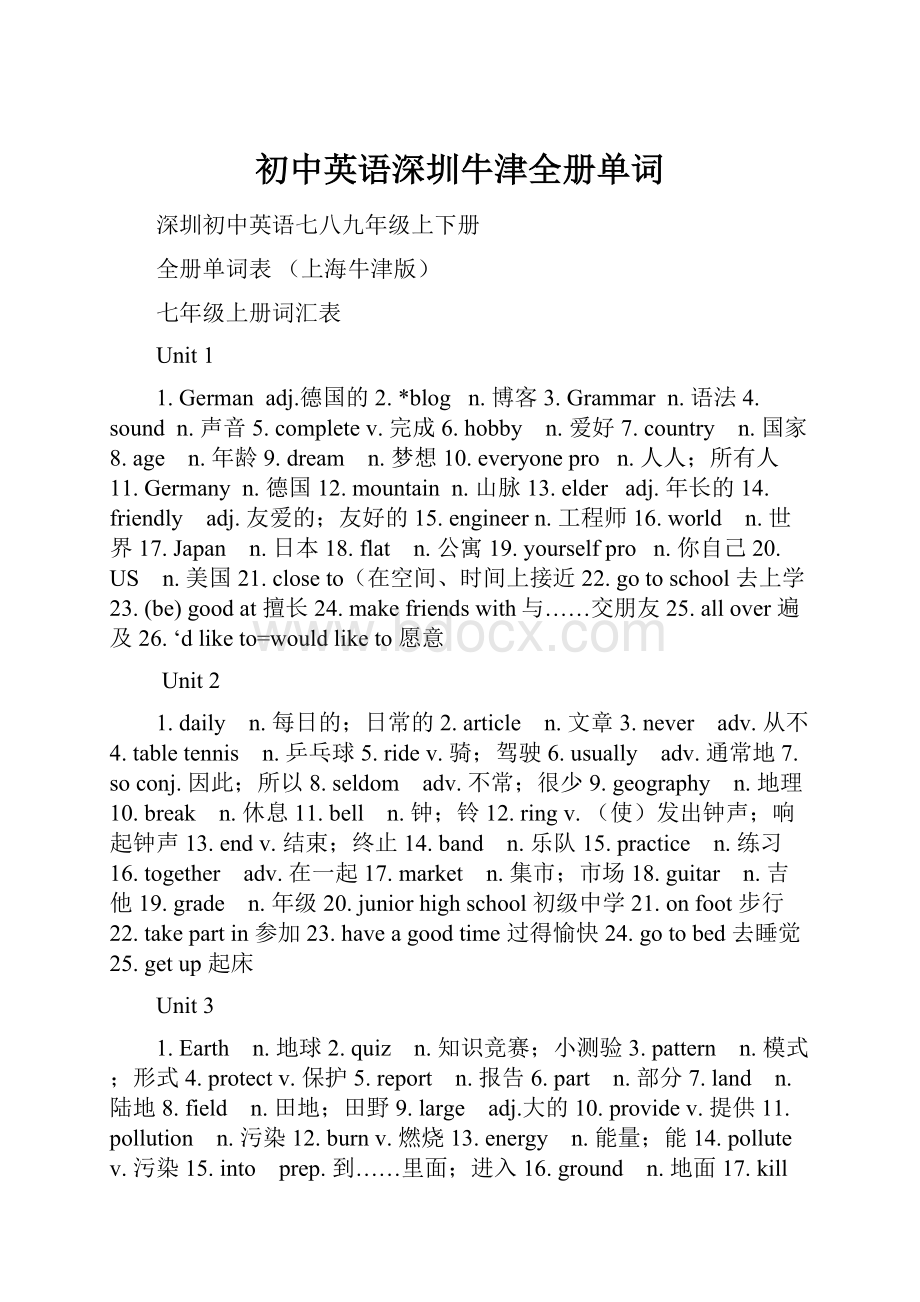 初中英语深圳牛津全册单词.docx_第1页