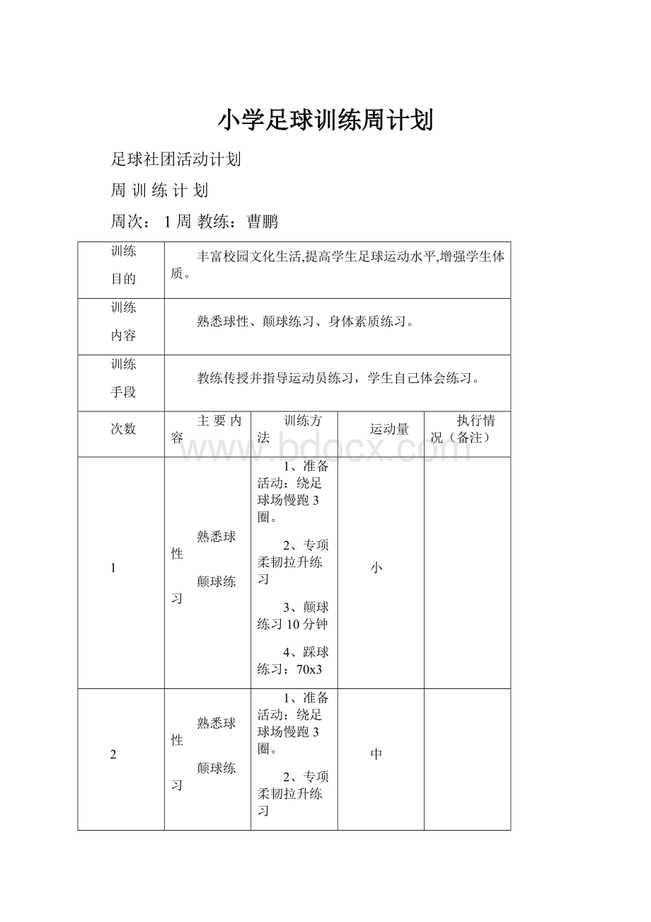 小学足球训练周计划.docx