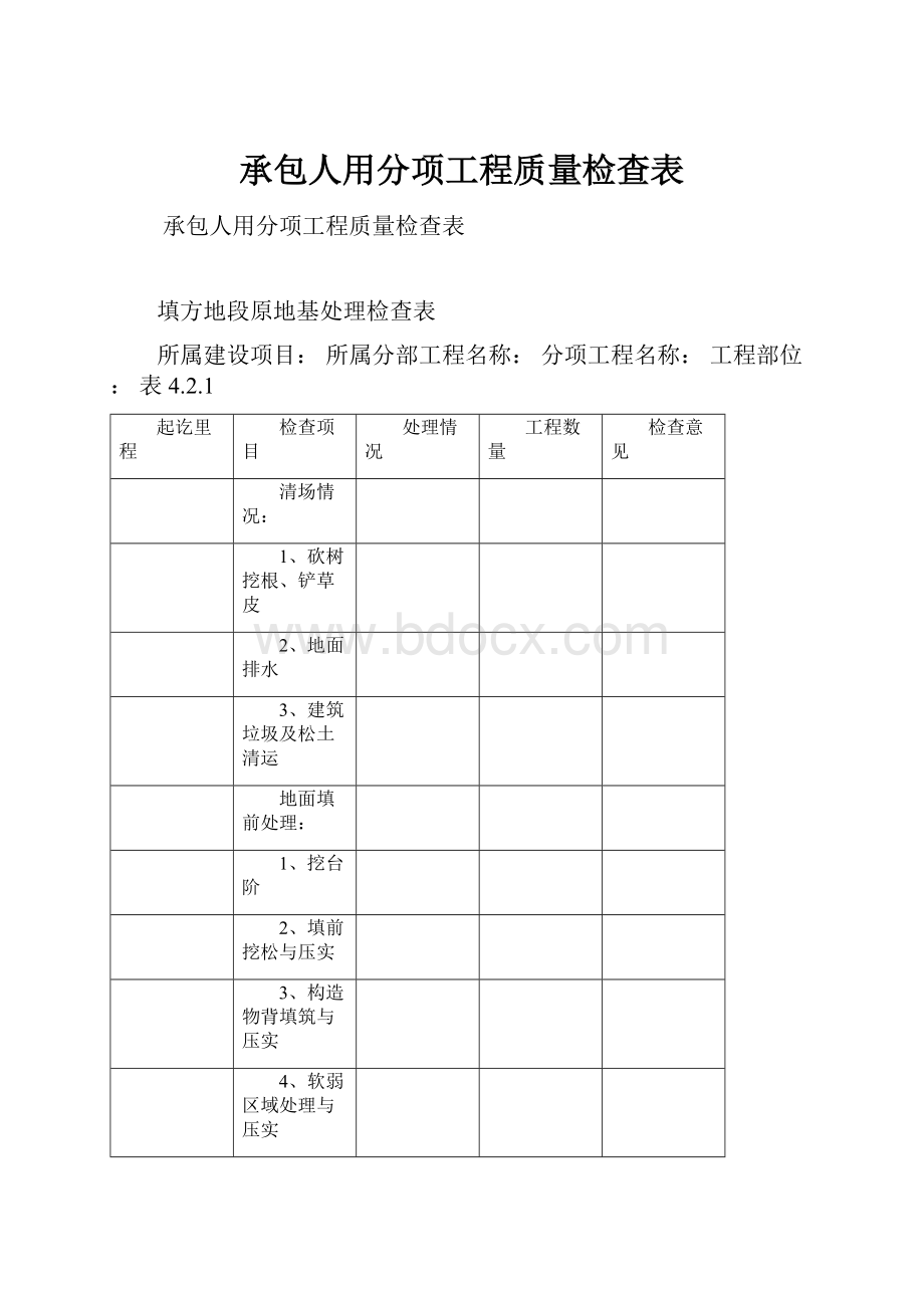 承包人用分项工程质量检查表.docx