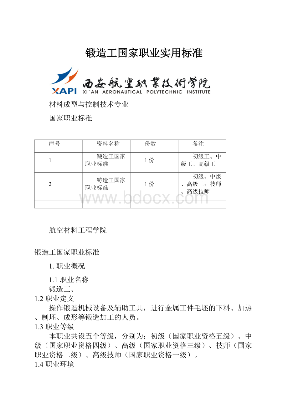 锻造工国家职业实用标准.docx