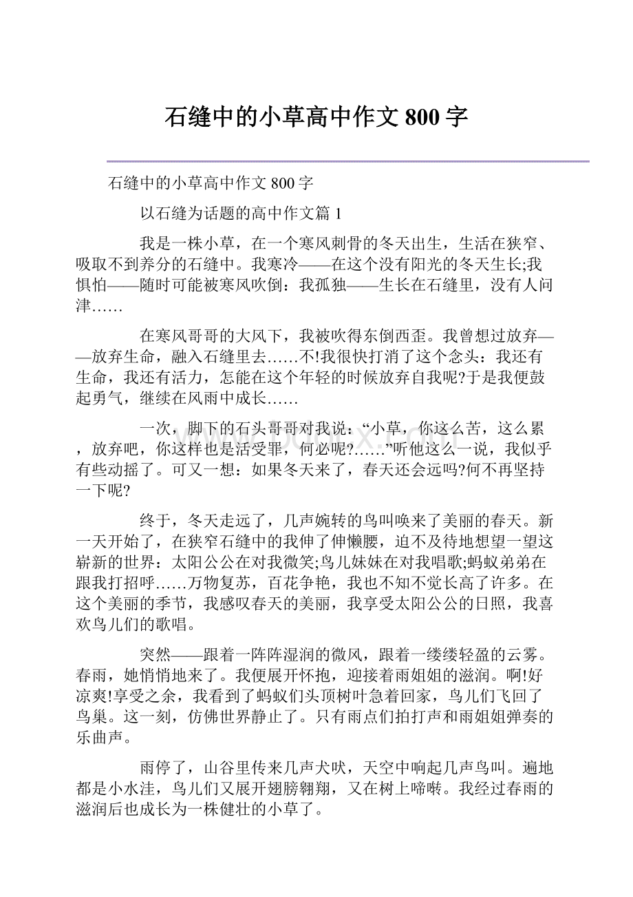 石缝中的小草高中作文800字.docx