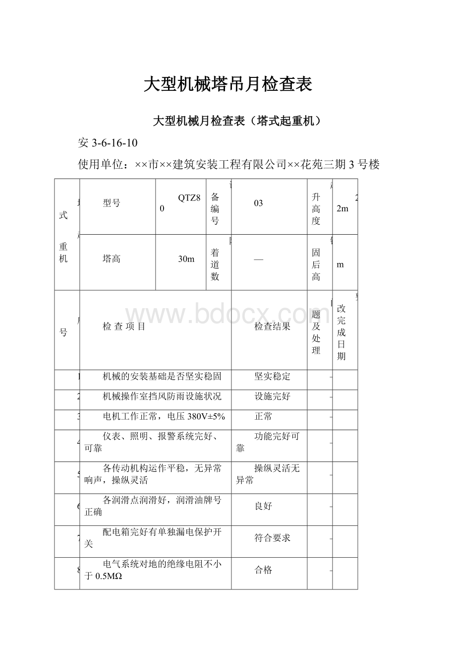 大型机械塔吊月检查表.docx