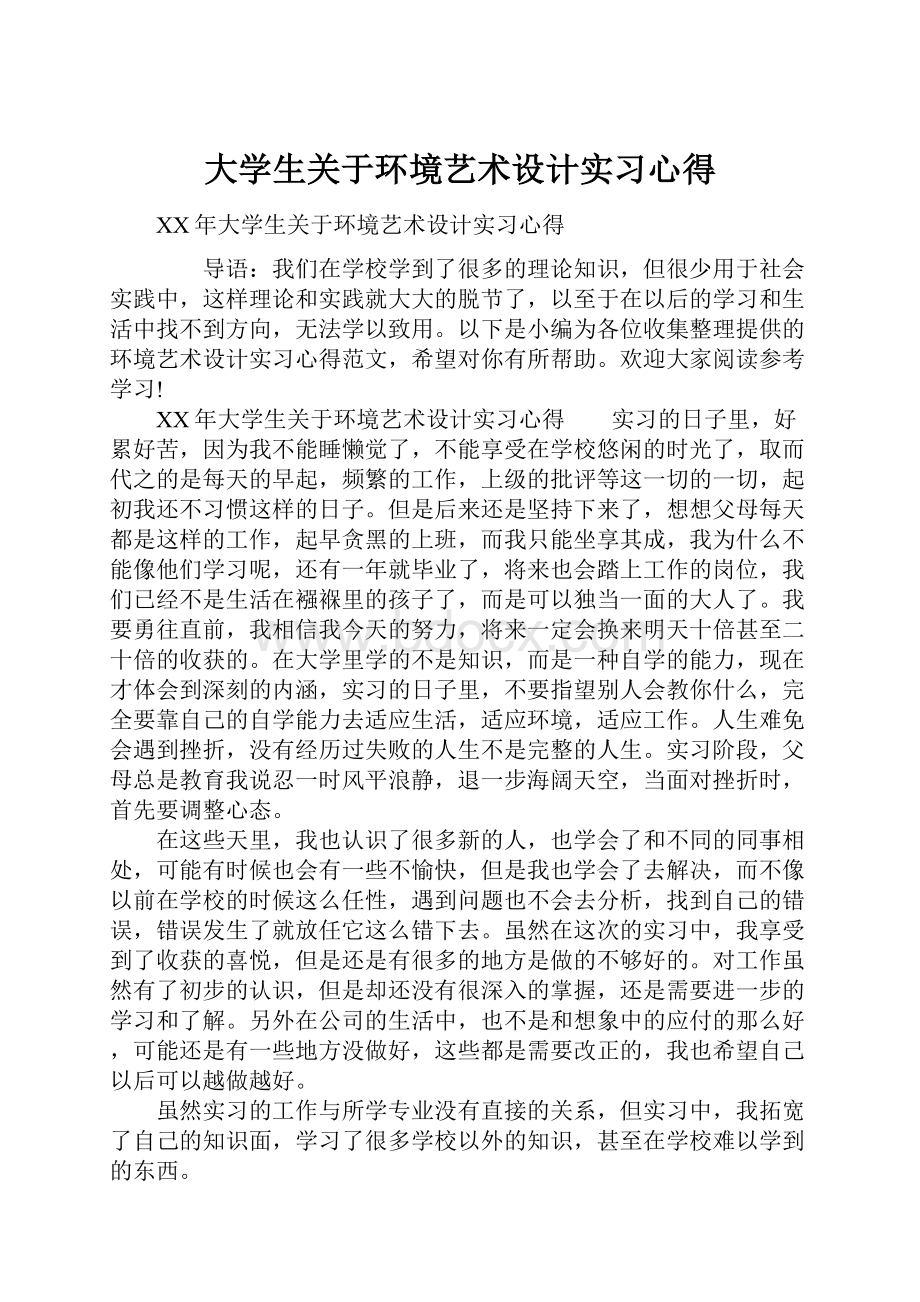 大学生关于环境艺术设计实习心得.docx