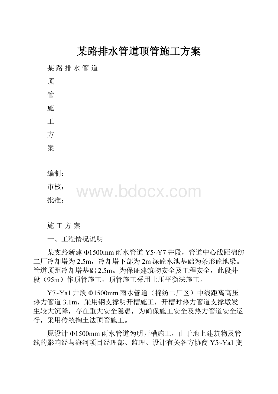 某路排水管道顶管施工方案.docx