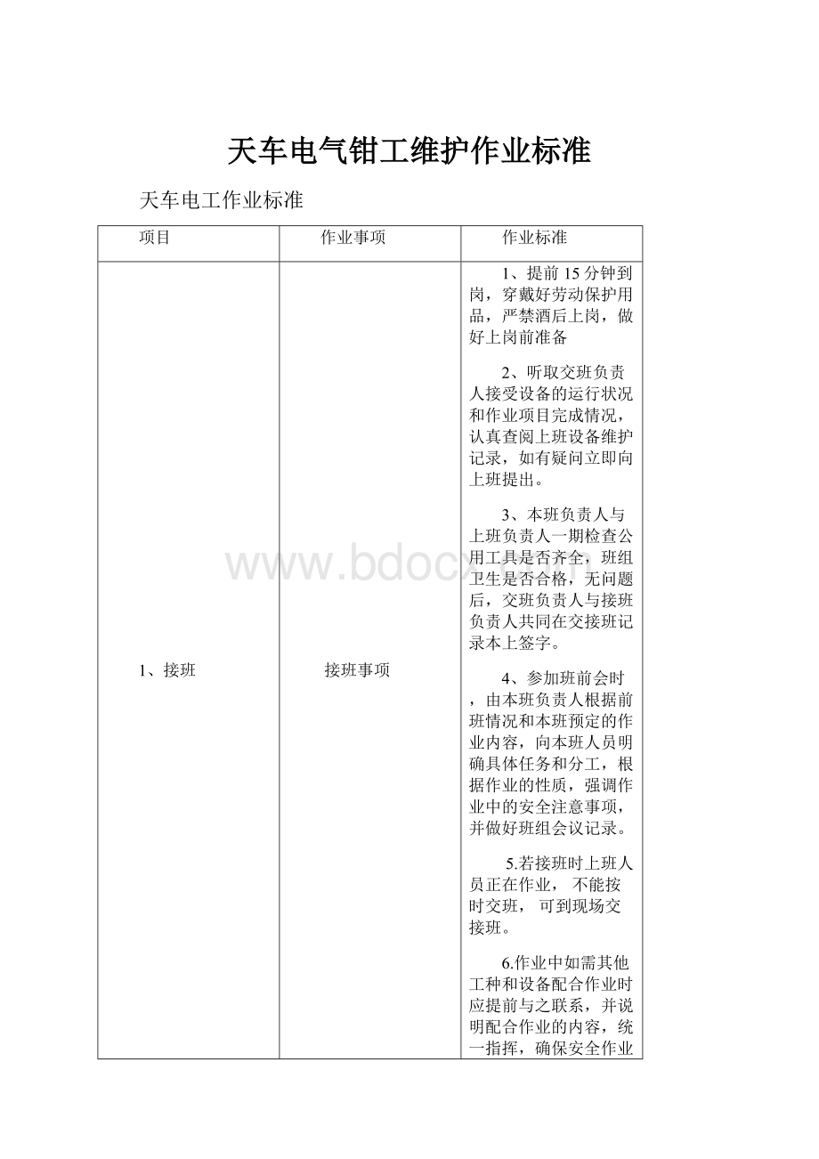 天车电气钳工维护作业标准.docx_第1页