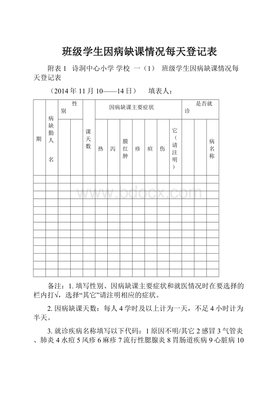 班级学生因病缺课情况每天登记表.docx