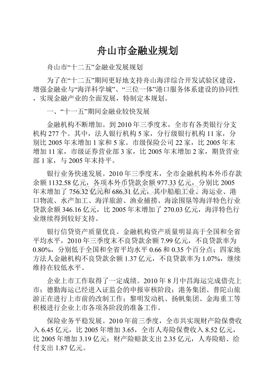 舟山市金融业规划.docx