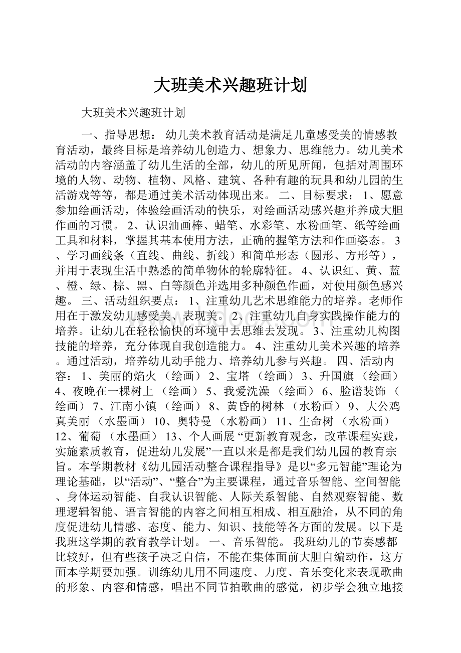 大班美术兴趣班计划.docx