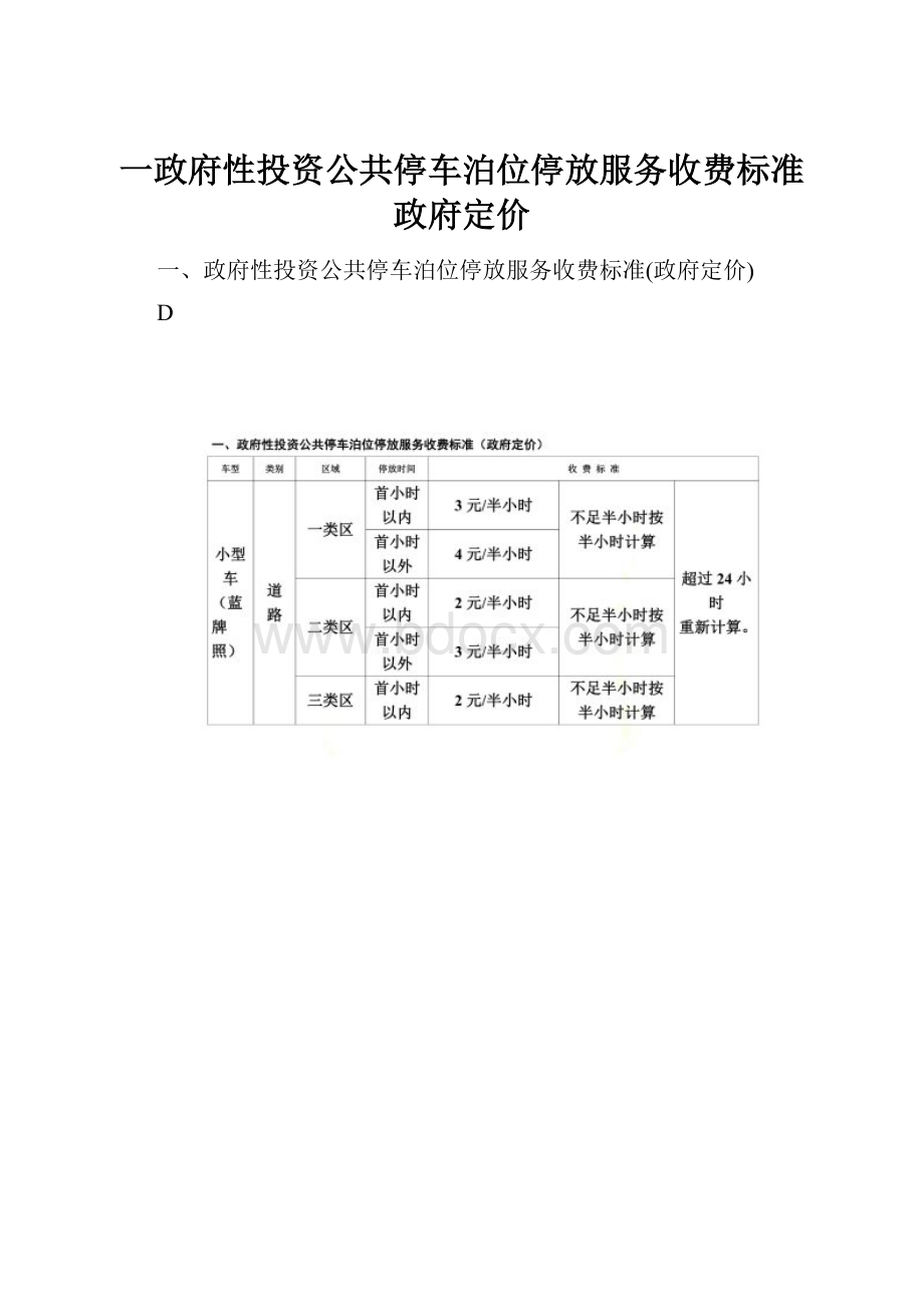 一政府性投资公共停车泊位停放服务收费标准政府定价.docx