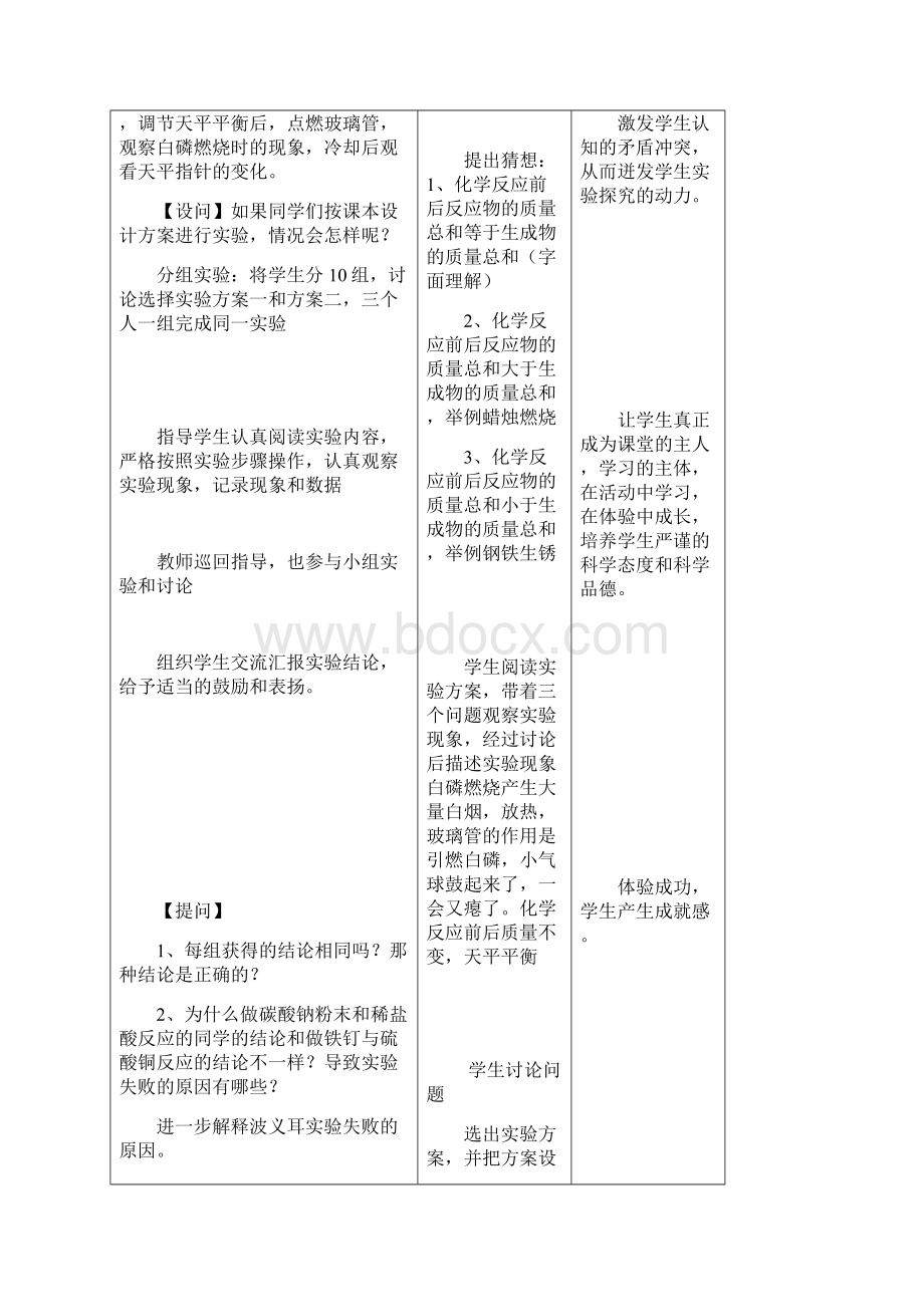 初中化学第五单元课题一质量守恒定律教学设计学情分析教材分析课后反思.docx_第3页