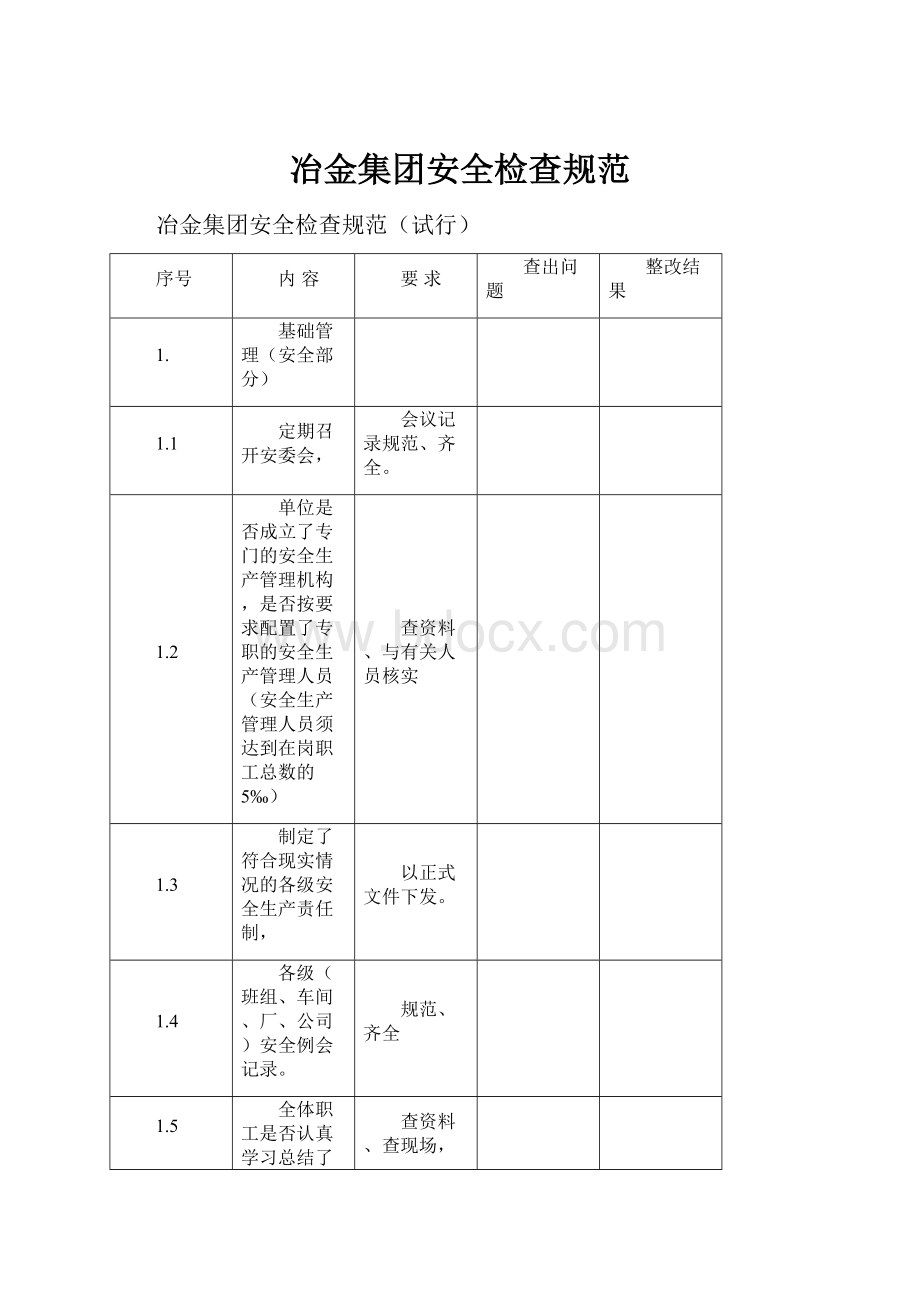 冶金集团安全检查规范.docx