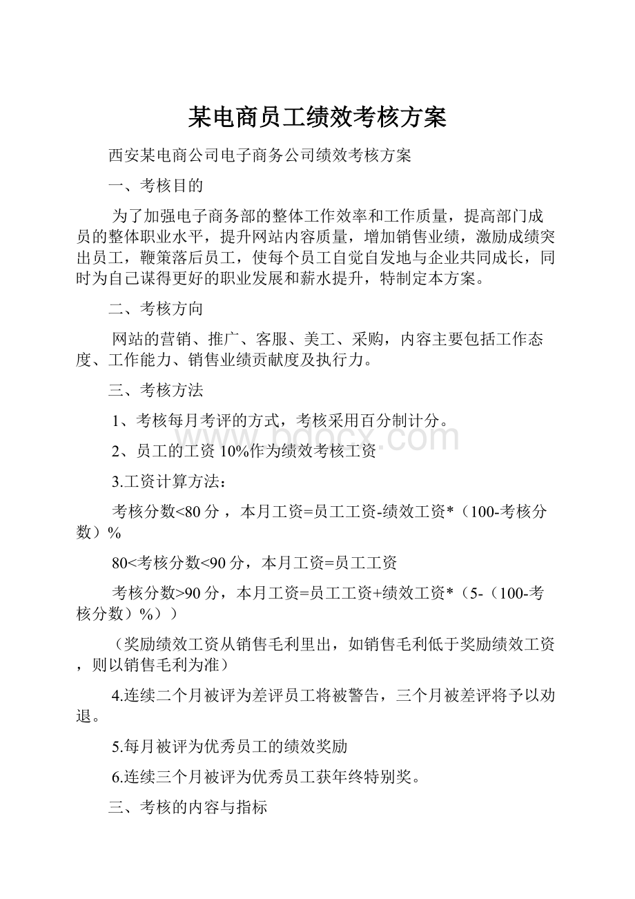 某电商员工绩效考核方案.docx_第1页