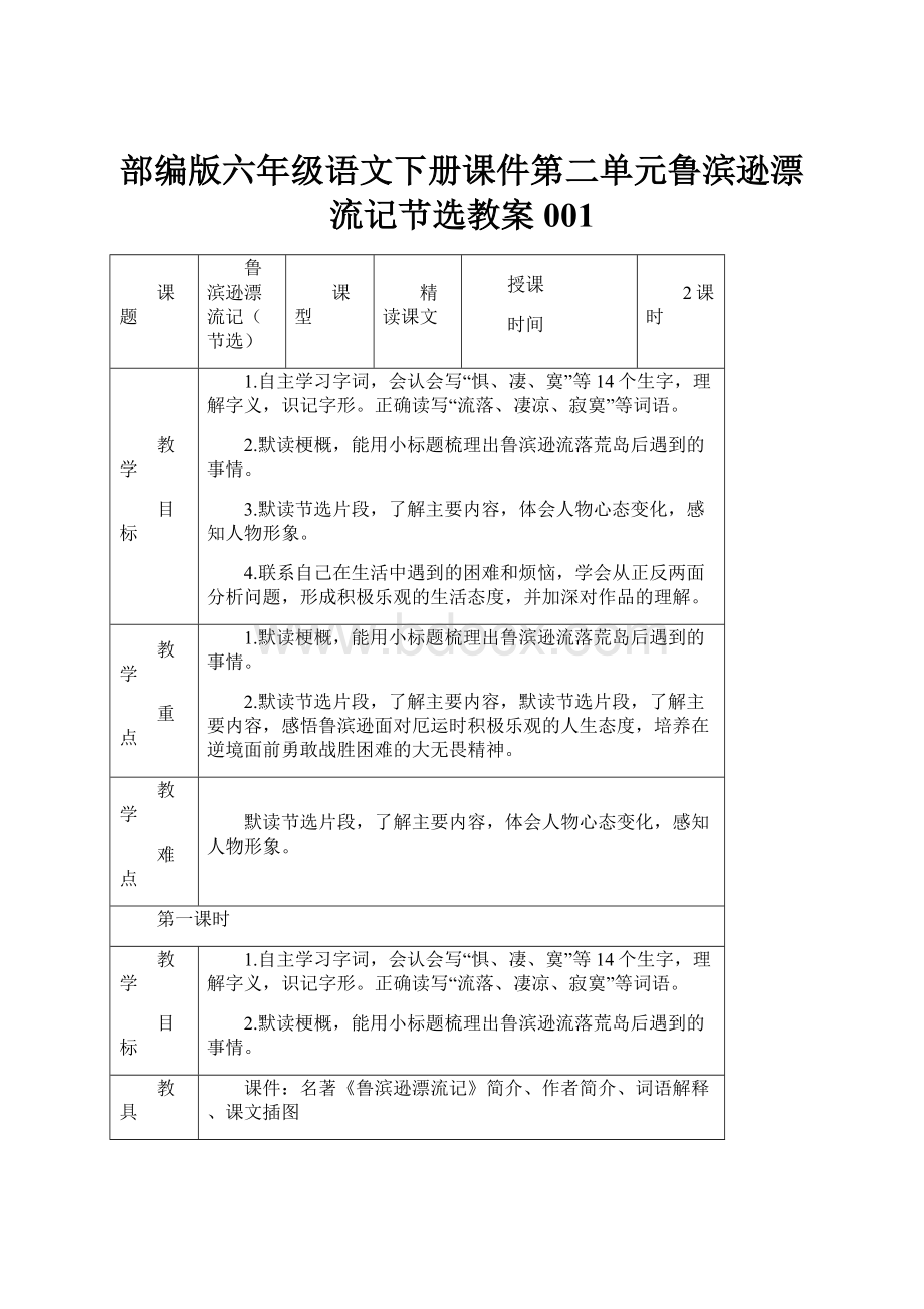 部编版六年级语文下册课件第二单元鲁滨逊漂流记节选教案001.docx