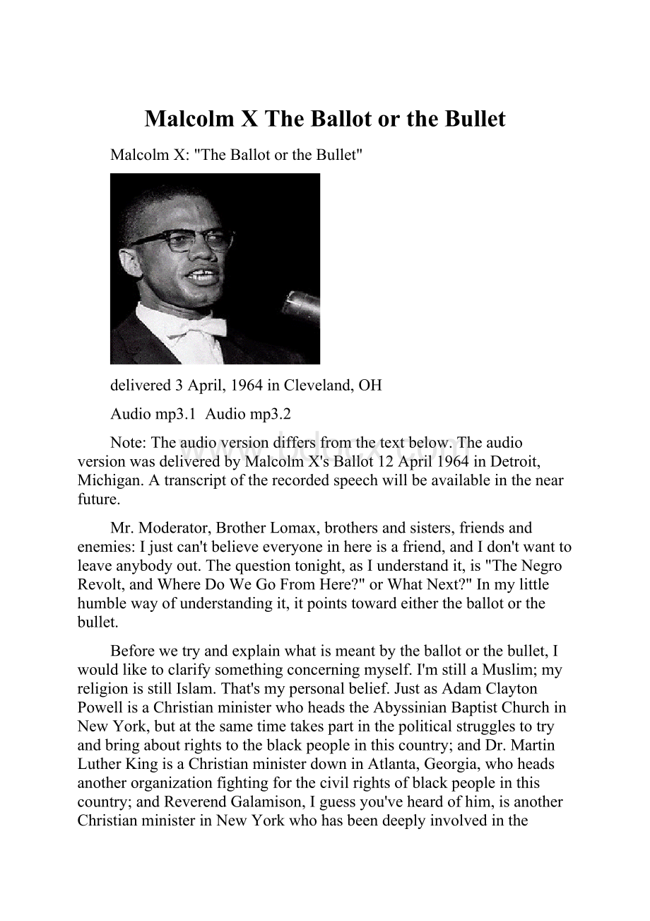 Malcolm X The Ballot or the Bullet.docx