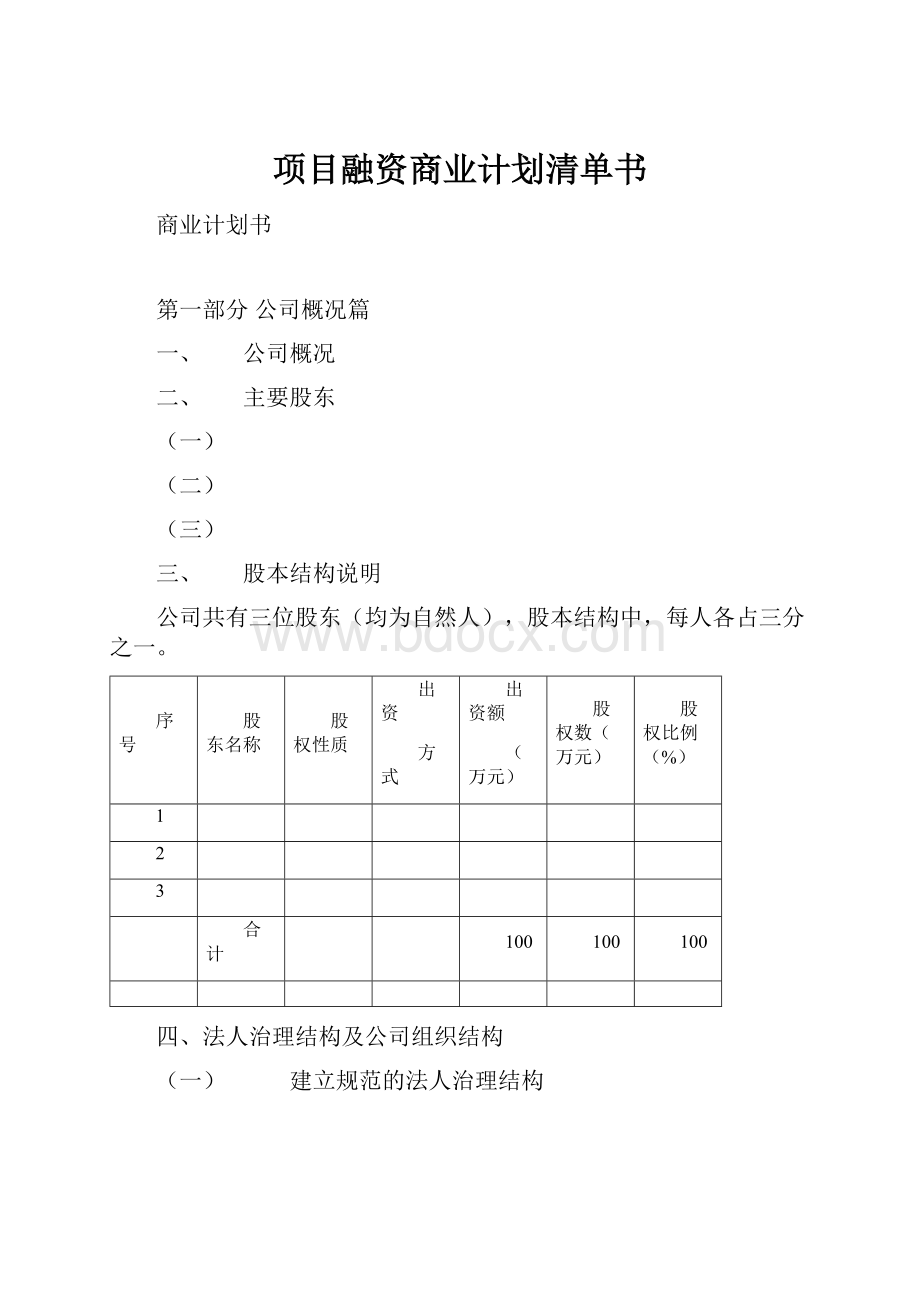 项目融资商业计划清单书.docx