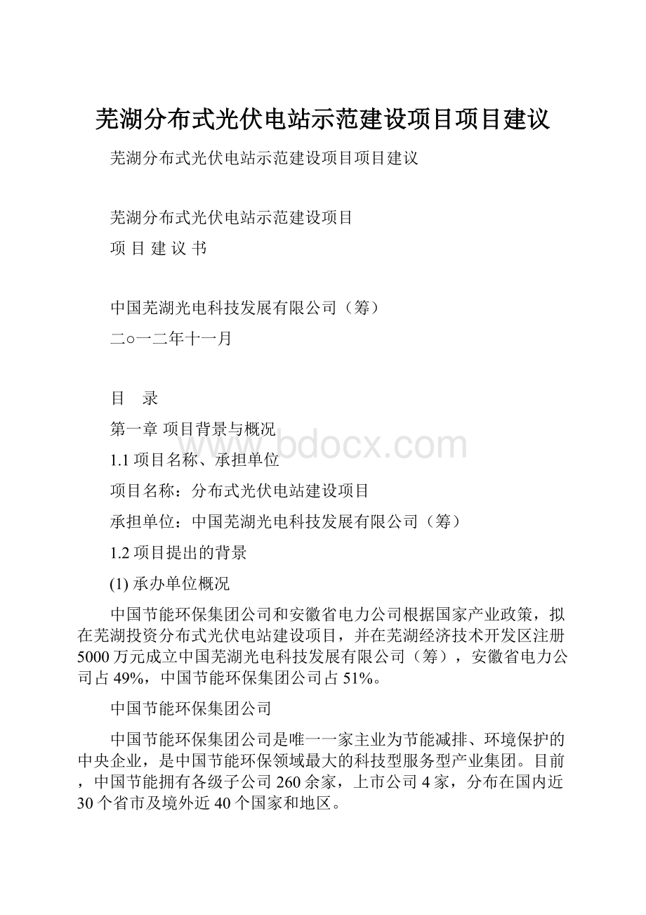 芜湖分布式光伏电站示范建设项目项目建议.docx